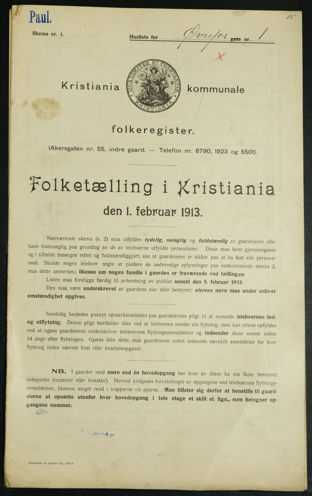 OBA, Kommunal folketelling 1.2.1913 for Kristiania, 1913, s. 129401