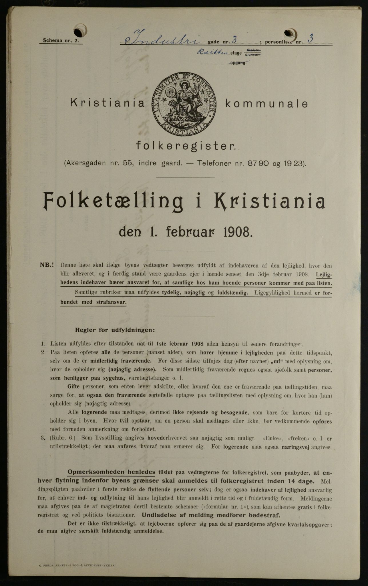 OBA, Kommunal folketelling 1.2.1908 for Kristiania kjøpstad, 1908, s. 38815