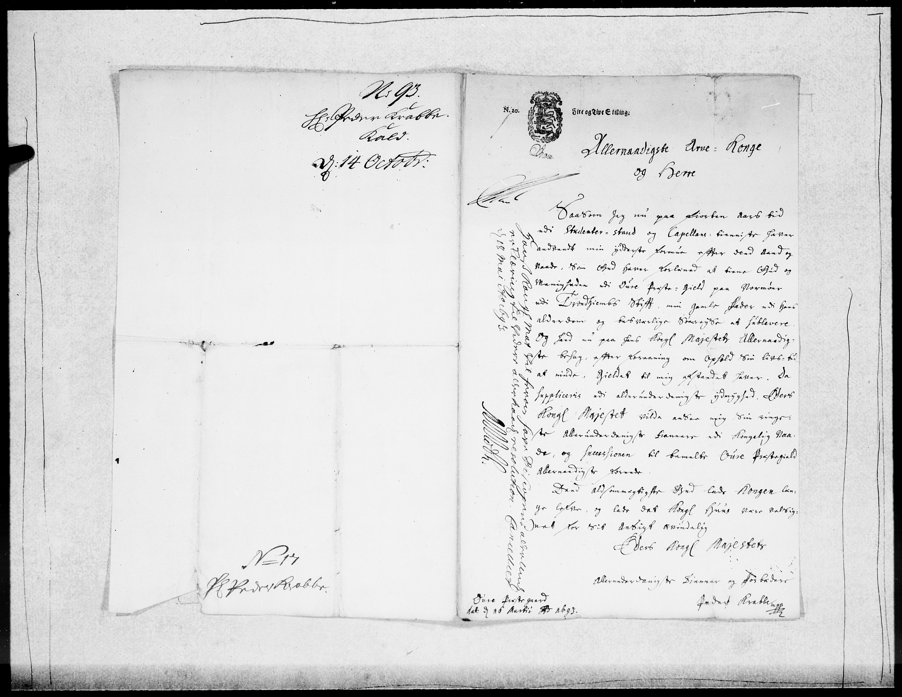 Danske Kanselli 1572-1799, AV/RA-EA-3023/F/Fc/Fcc/Fcca/L0046: Norske innlegg 1572-1799, 1693-1695, s. 45
