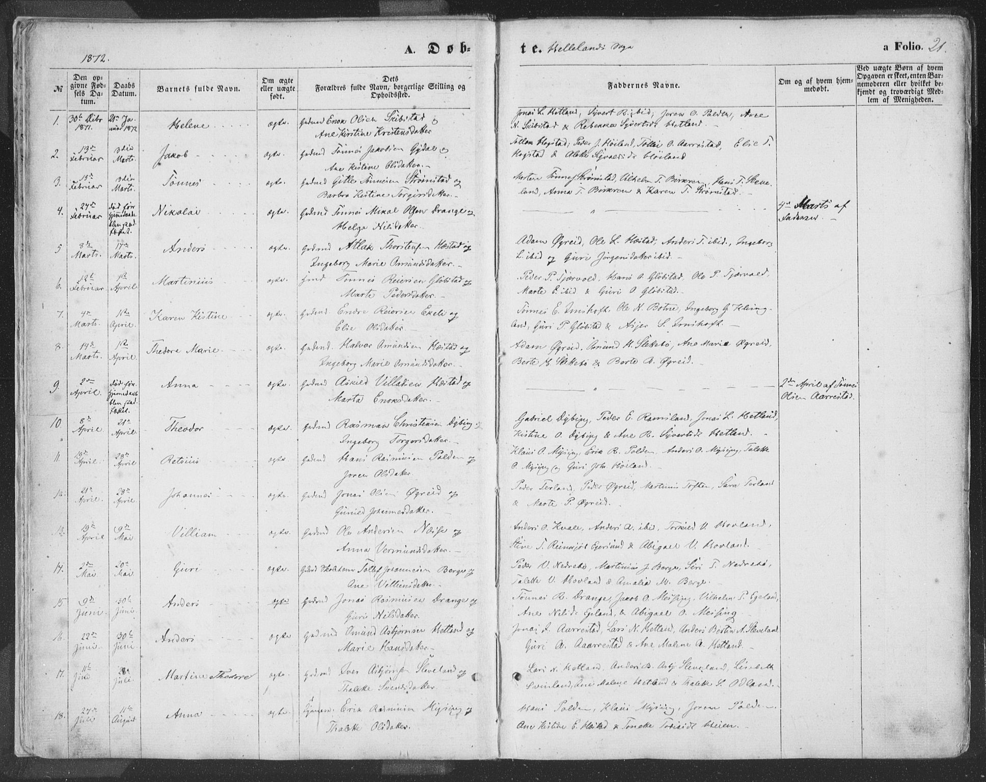 Helleland sokneprestkontor, AV/SAST-A-101810: Ministerialbok nr. A 7.1, 1863-1886, s. 21
