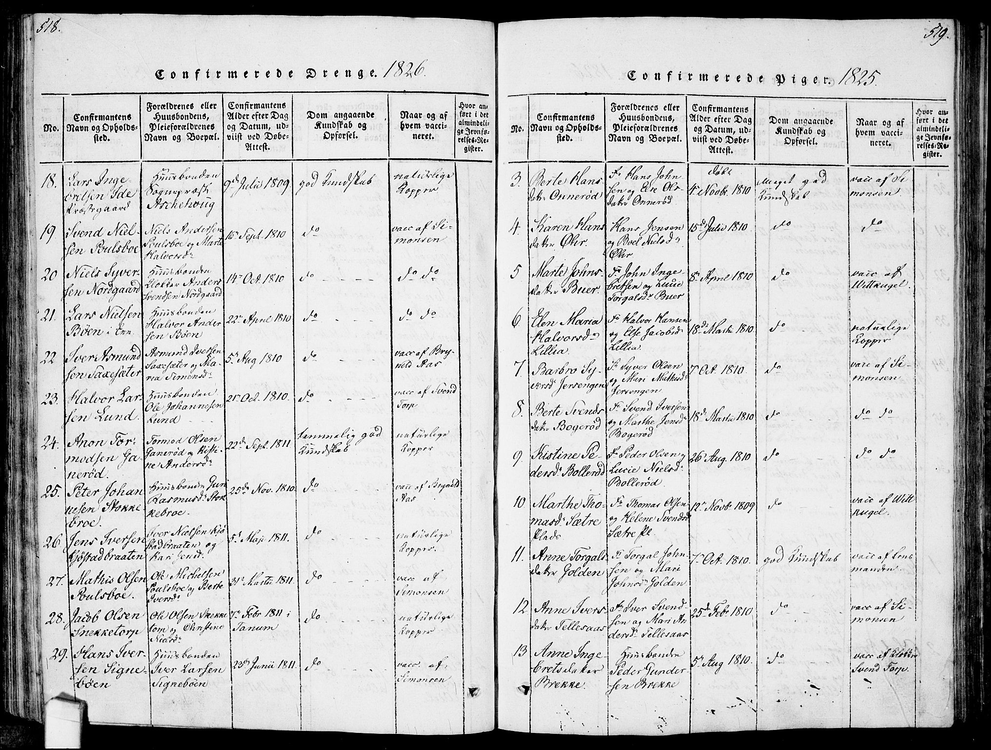 Idd prestekontor Kirkebøker, AV/SAO-A-10911/F/Fc/L0002: Ministerialbok nr. III 2, 1815-1831, s. 518-519