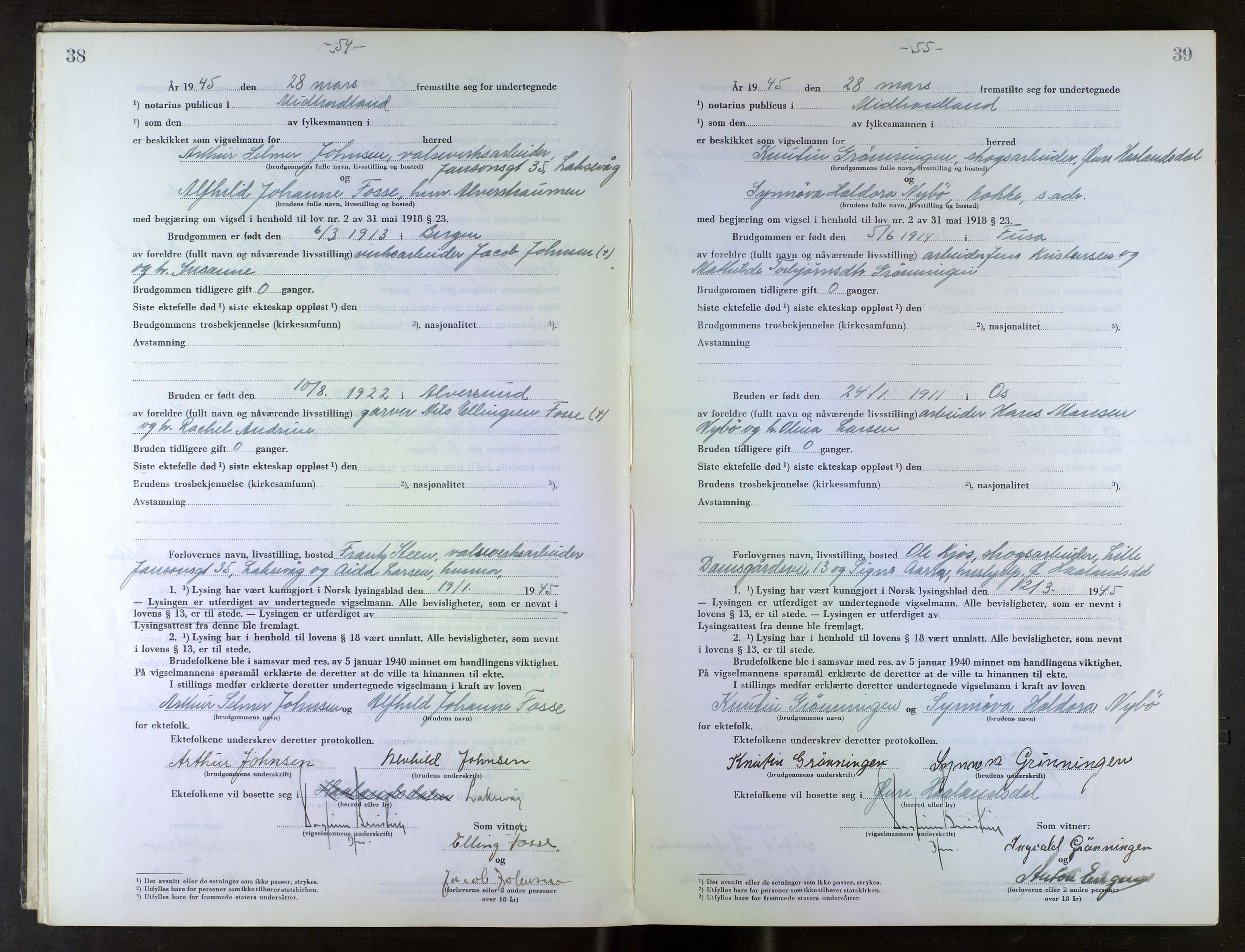 Midhordland sorenskriveri, AV/SAB-A-3001/1/M/Mc/Mca/L0007: Notarialbilag. Vigselbøker, 1945-1948, s. 38-39