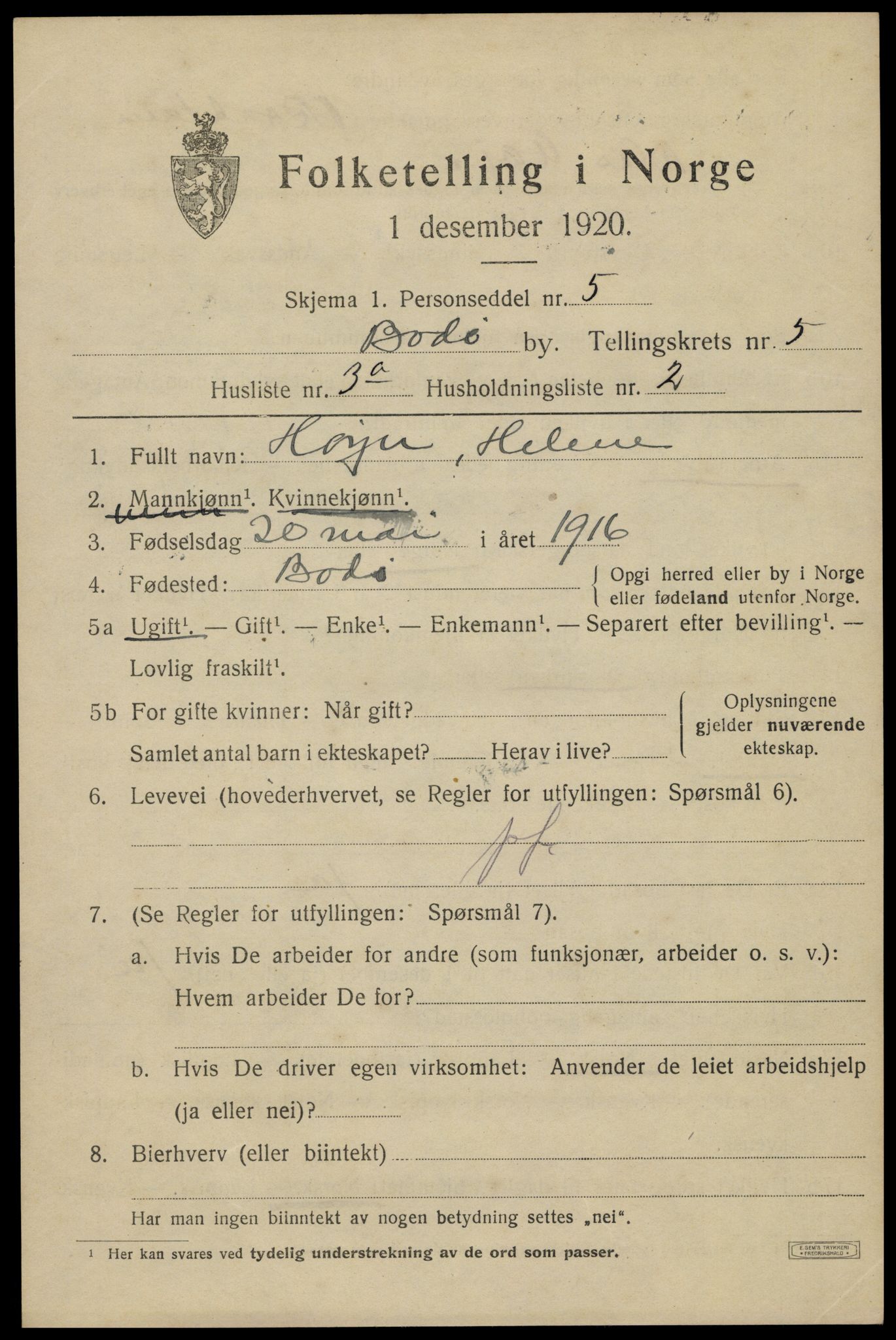 SAT, Folketelling 1920 for 1804 Bodø kjøpstad, 1920, s. 8509