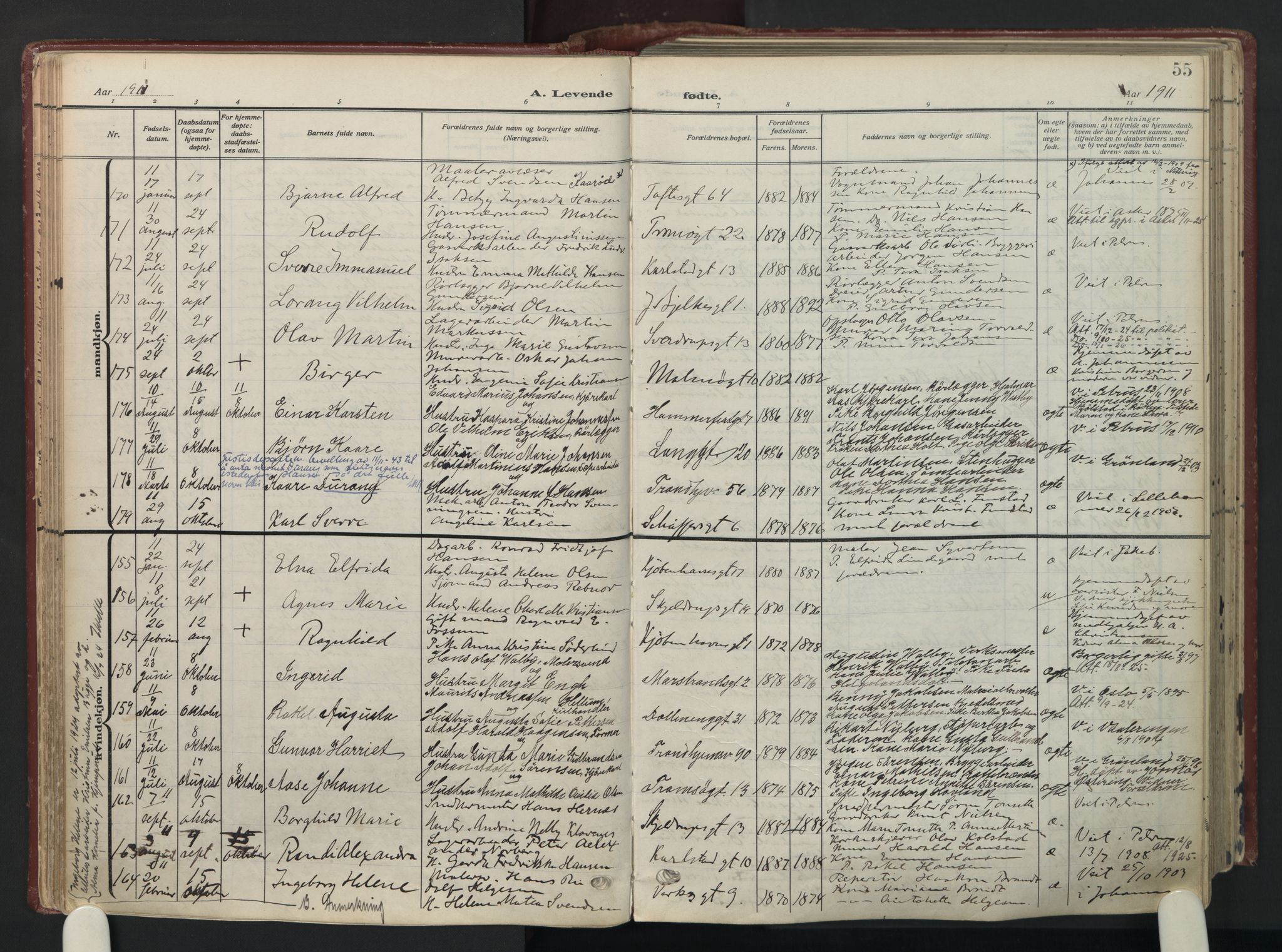 Petrus prestekontor Kirkebøker, AV/SAO-A-10872/F/Fa/L0012: Ministerialbok nr. 12, 1909-1936, s. 55