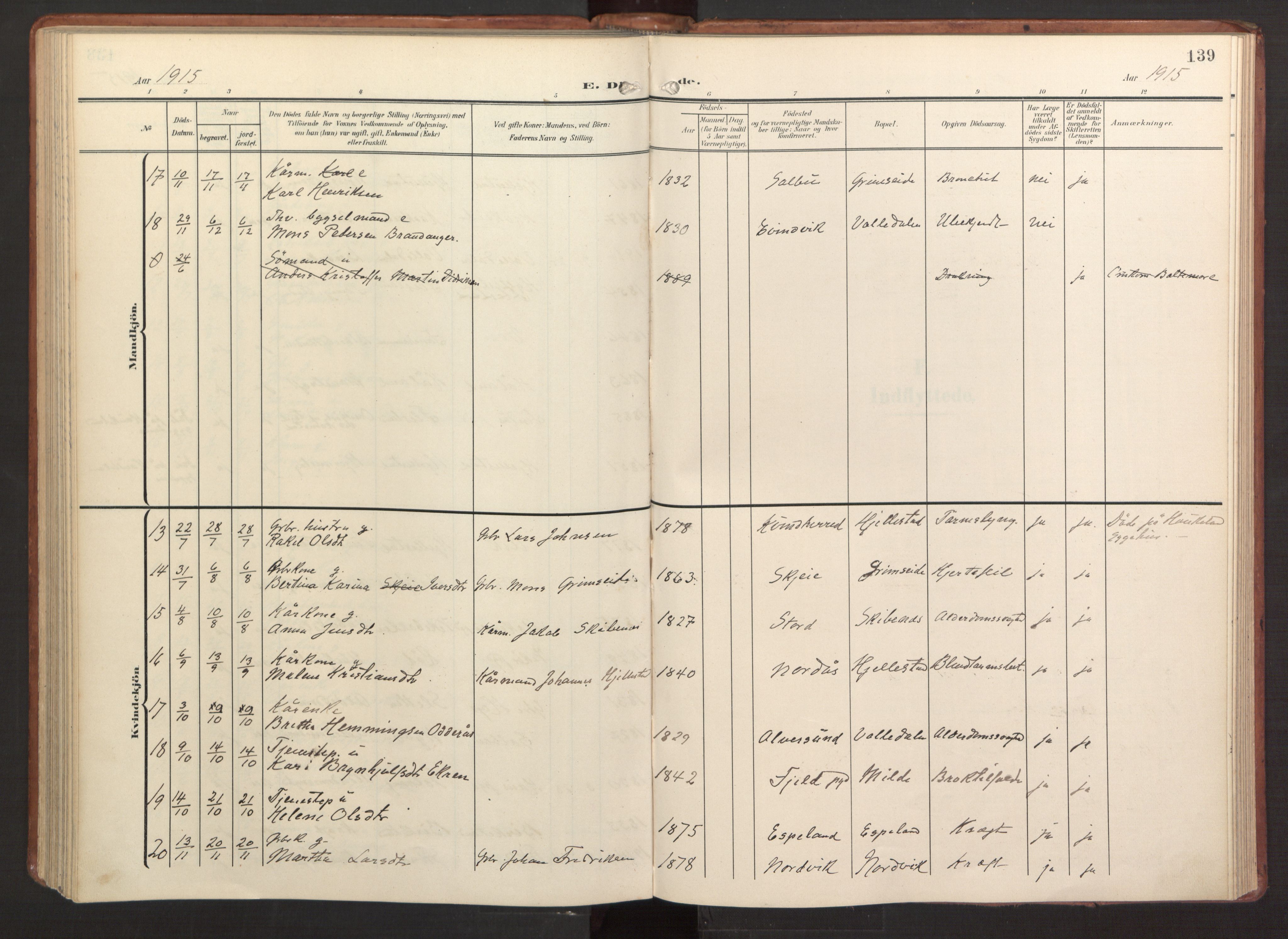 Fana Sokneprestembete, AV/SAB-A-75101/H/Haa/Haab/L0004: Ministerialbok nr. B 4, 1908-1915, s. 139