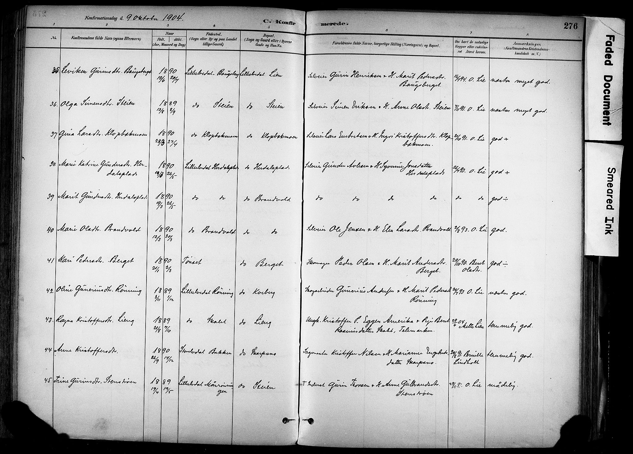 Alvdal prestekontor, AV/SAH-PREST-060/H/Ha/Haa/L0002: Ministerialbok nr. 2, 1883-1906, s. 276