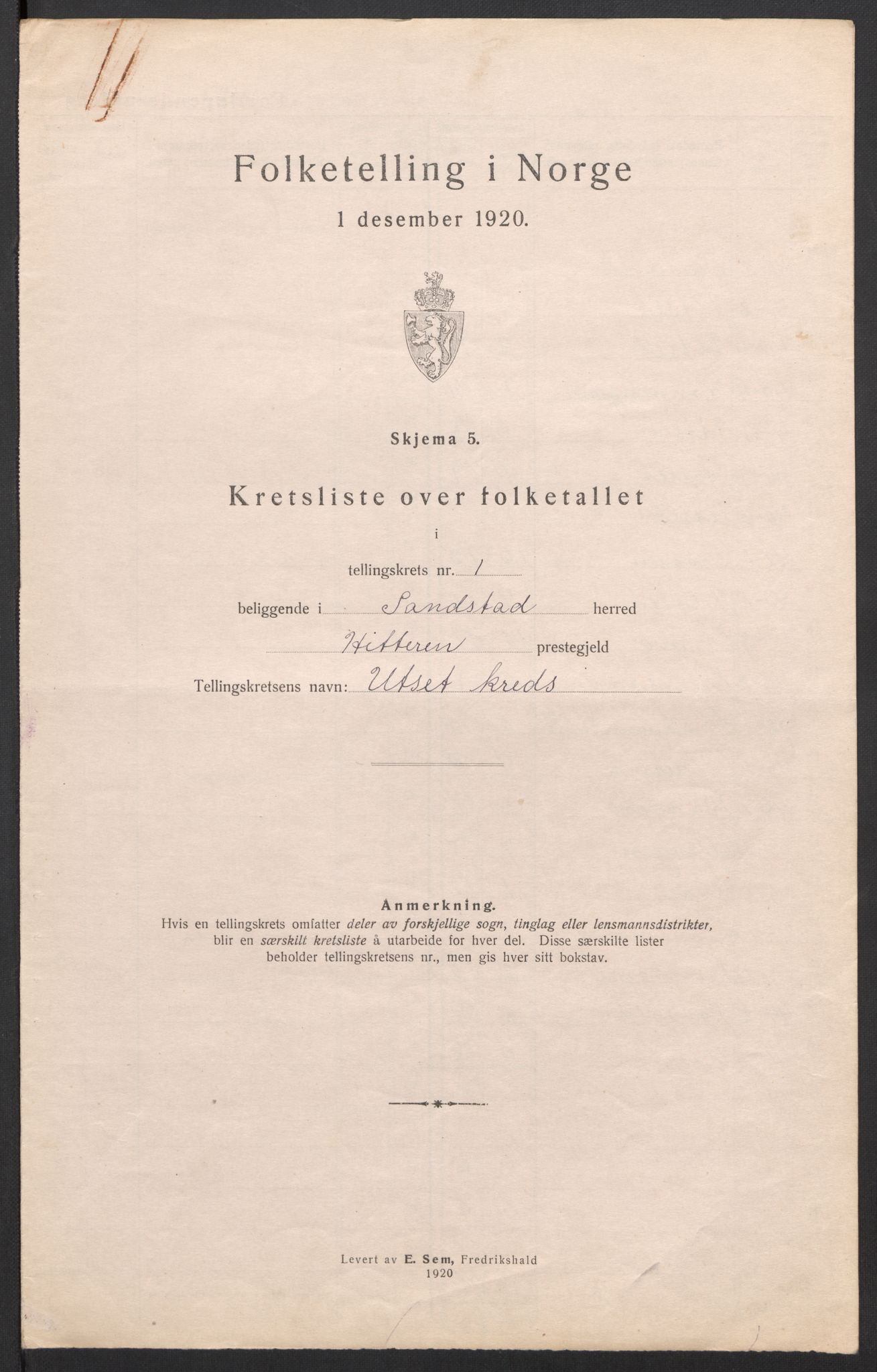 SAT, Folketelling 1920 for 1615 Sandstad herred, 1920, s. 6