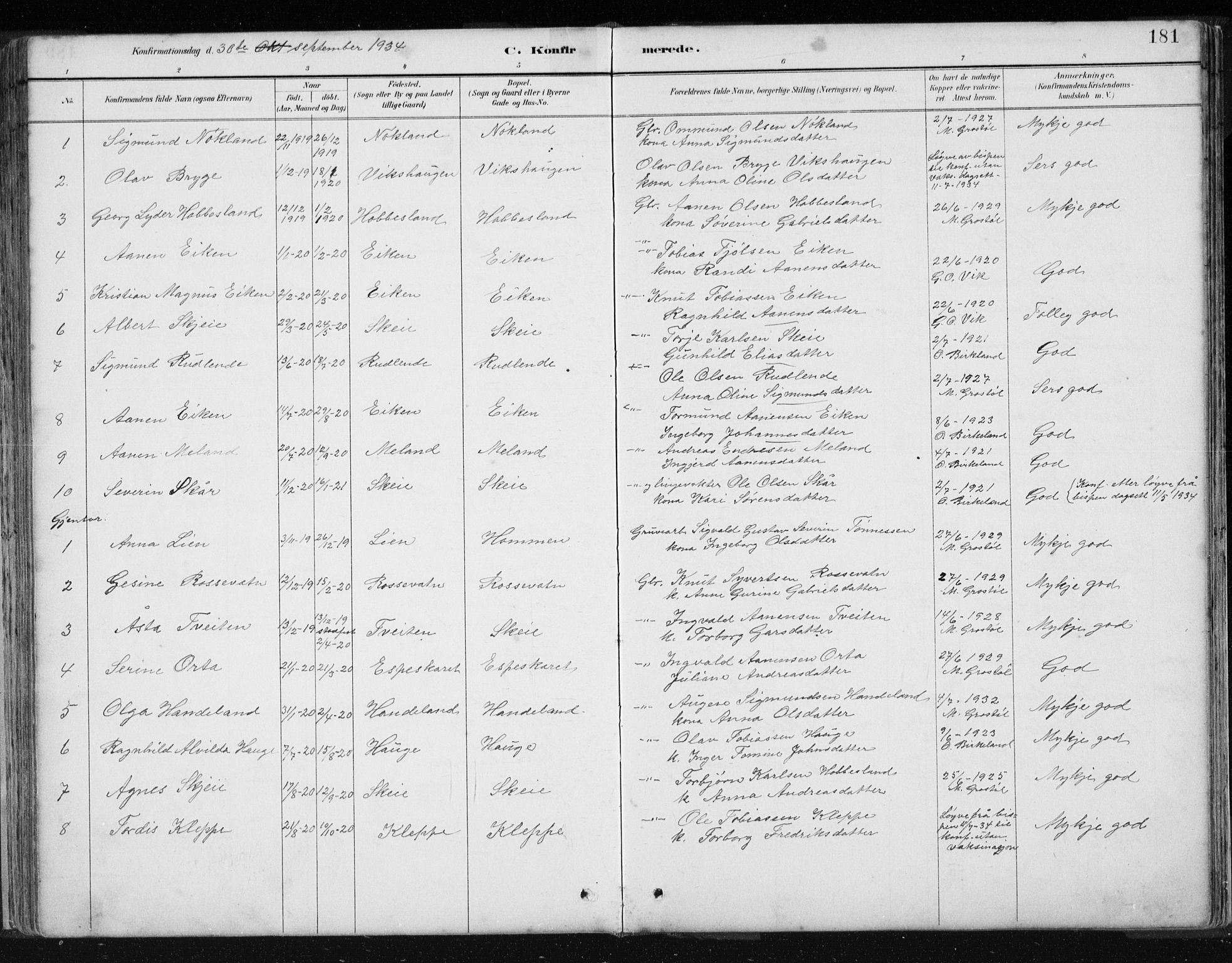 Hægebostad sokneprestkontor, AV/SAK-1111-0024/F/Fb/Fbb/L0003: Klokkerbok nr. B 3, 1887-1937, s. 181
