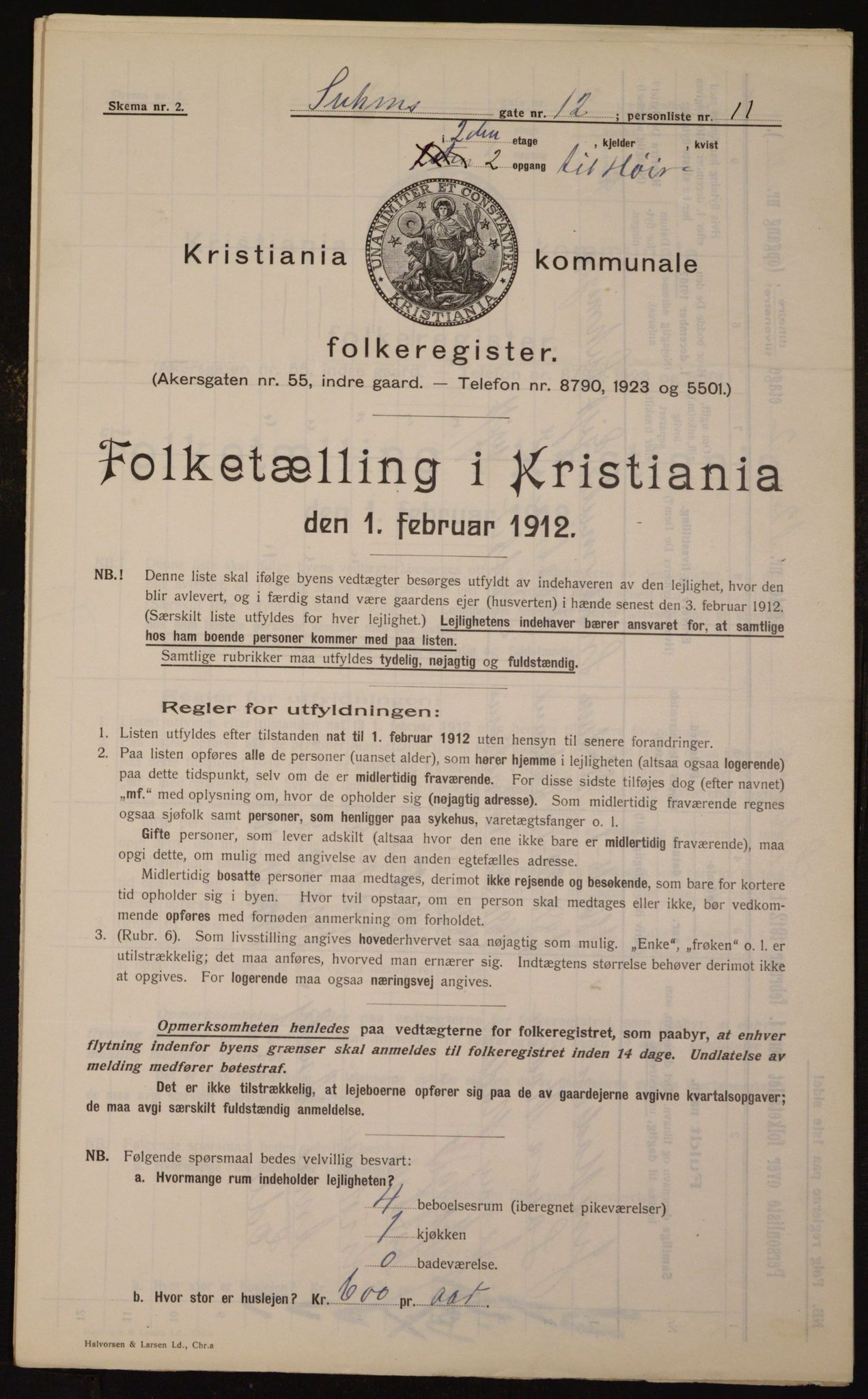 OBA, Kommunal folketelling 1.2.1912 for Kristiania, 1912, s. 104630