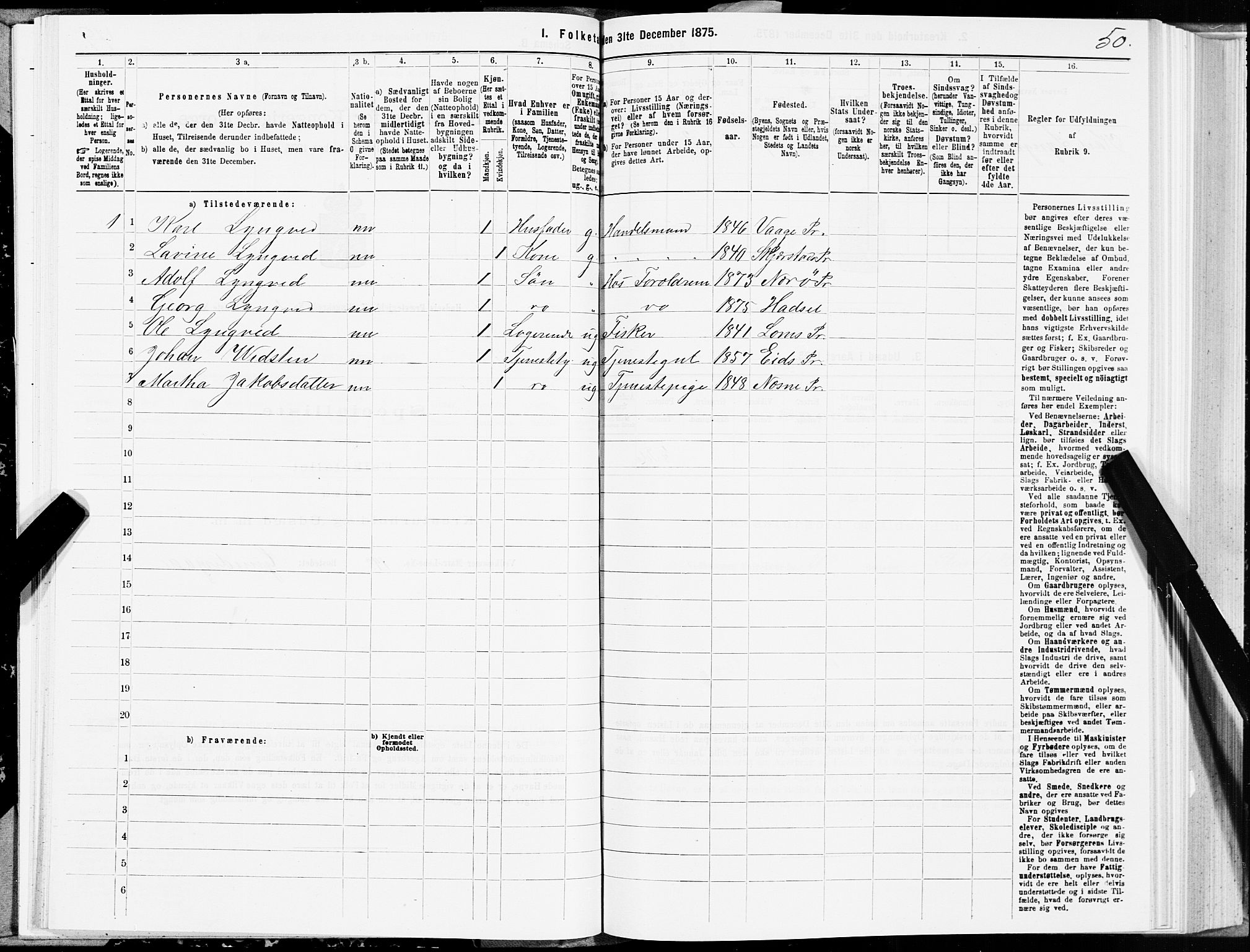 SAT, Folketelling 1875 for 1866P Hadsel prestegjeld, 1875, s. 1050