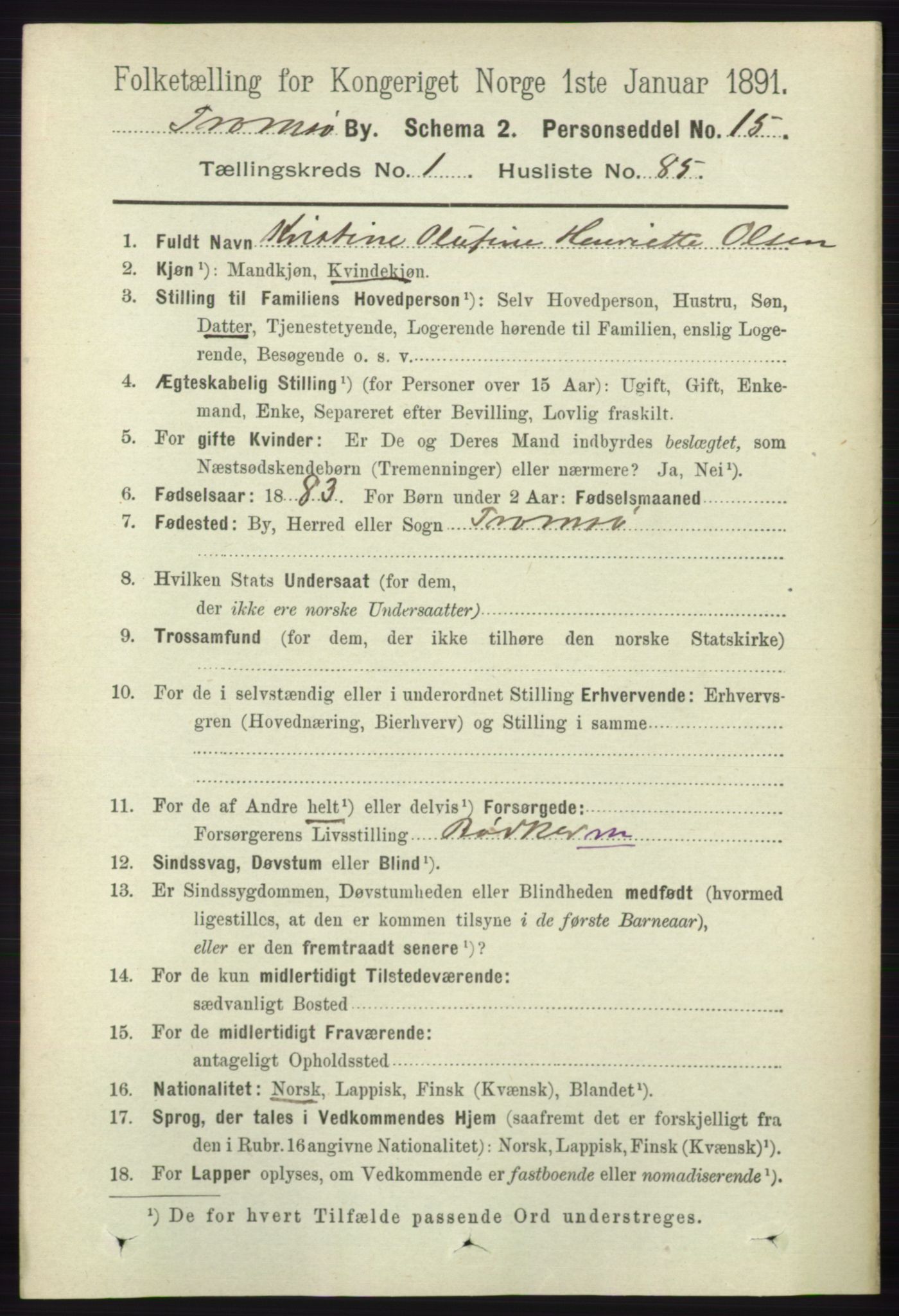 RA, Folketelling 1891 for 1902 Tromsø kjøpstad, 1891, s. 1161