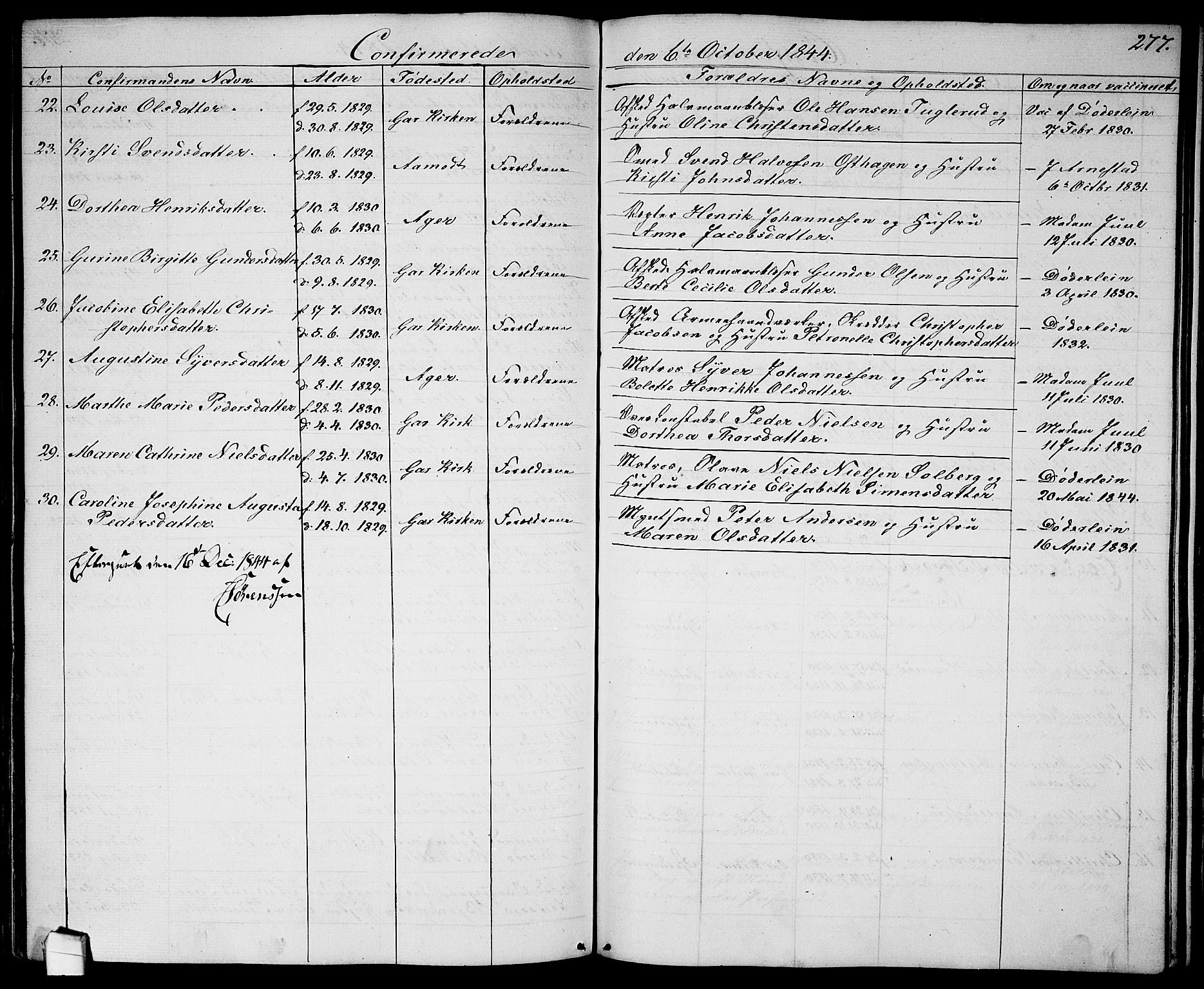Garnisonsmenigheten Kirkebøker, AV/SAO-A-10846/G/Ga/L0005: Klokkerbok nr. 5, 1841-1860, s. 277