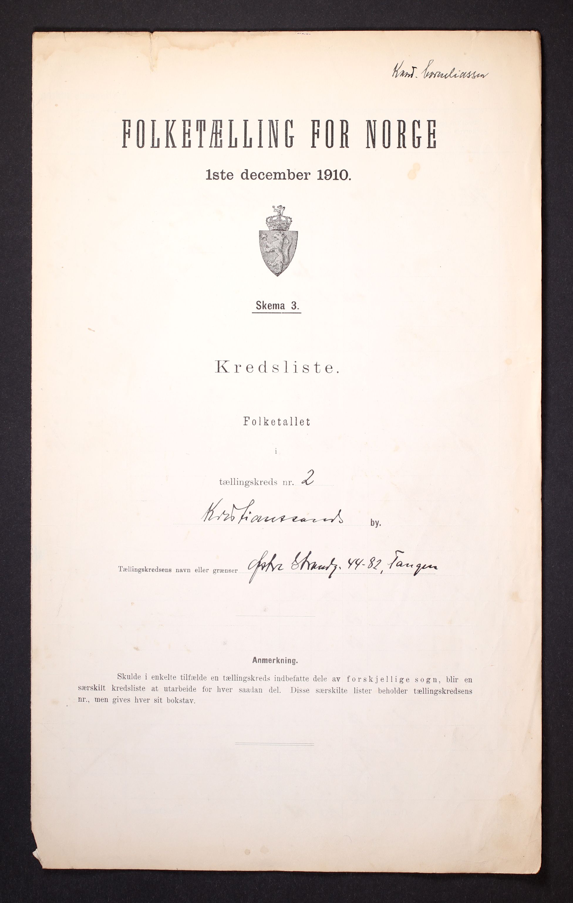 RA, Folketelling 1910 for 1001 Kristiansand kjøpstad, 1910, s. 8