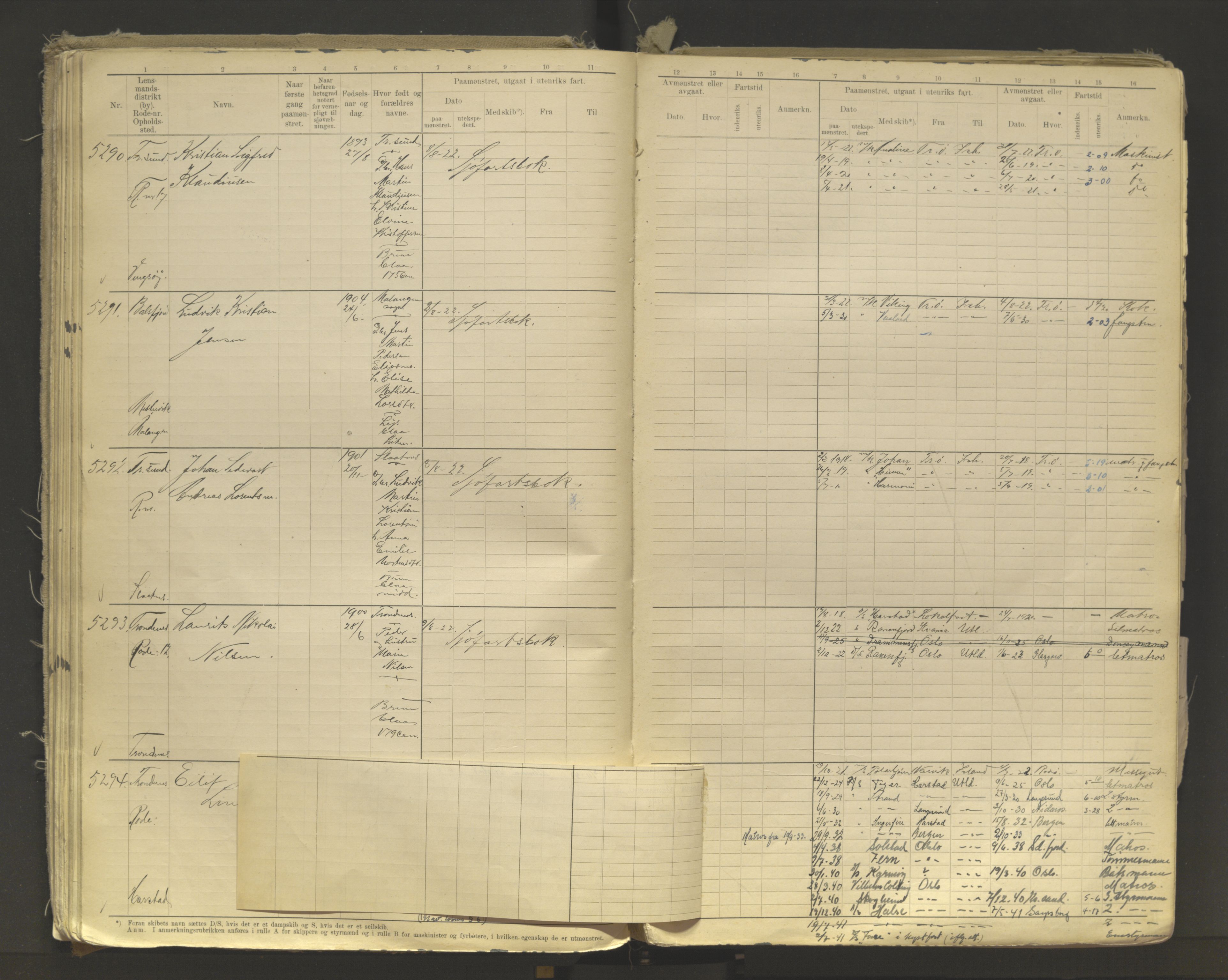 Tromsø sjømannskontor/innrullerings-/mønstringsdistrikt, AV/SATØ-S-0243/F/Fb/L0011: Annotasjonsrulle. Defekt: løs innbinding. Nr. 4973-7517, 1920-1928