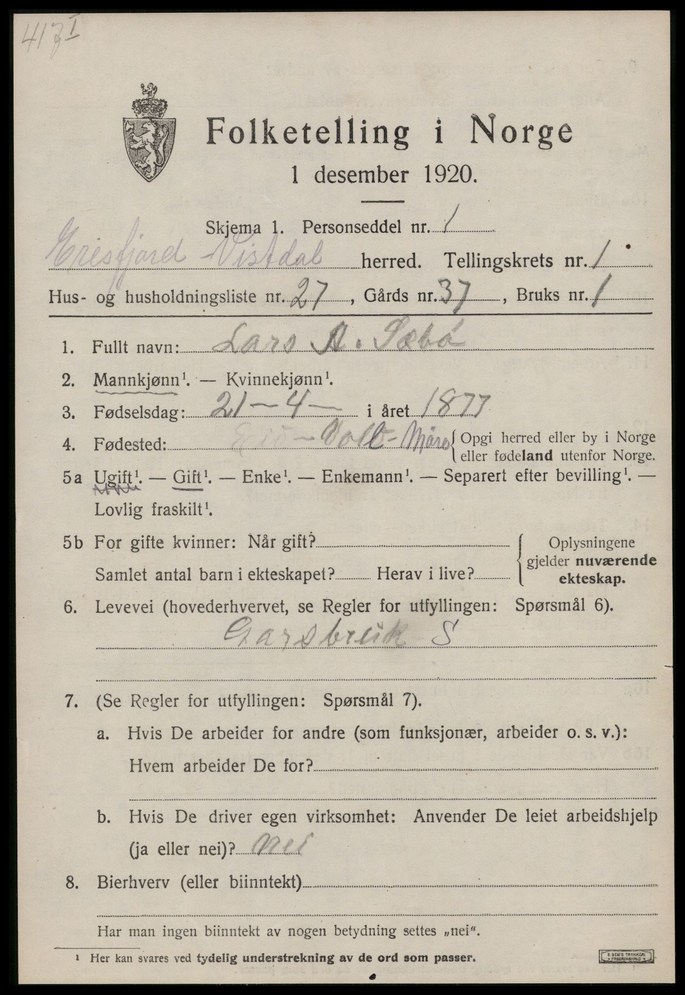 SAT, Folketelling 1920 for 1542 Eresfjord og Vistdal herred, 1920, s. 913