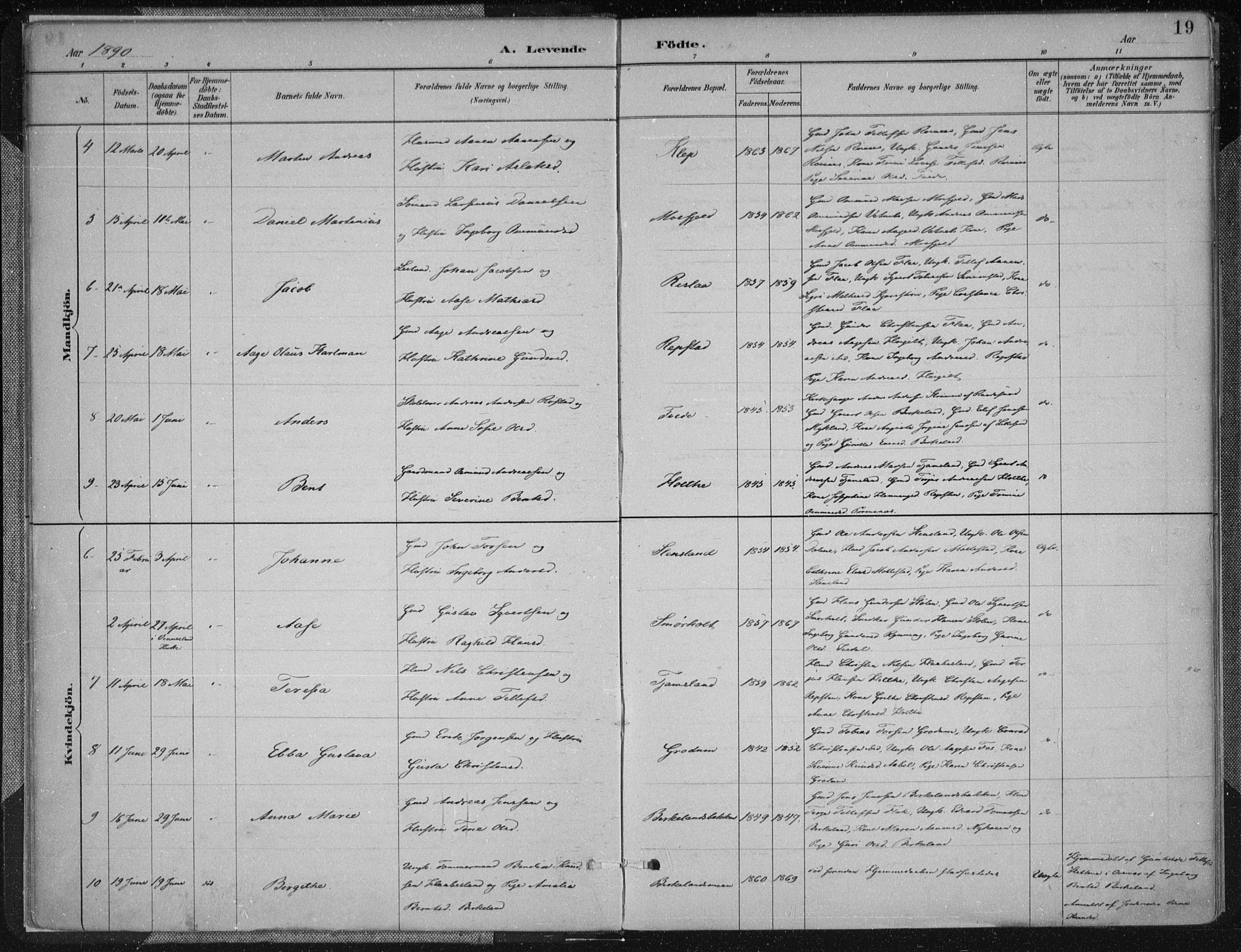 Birkenes sokneprestkontor, SAK/1111-0004/F/Fa/L0005: Ministerialbok nr. A 5, 1887-1907, s. 19