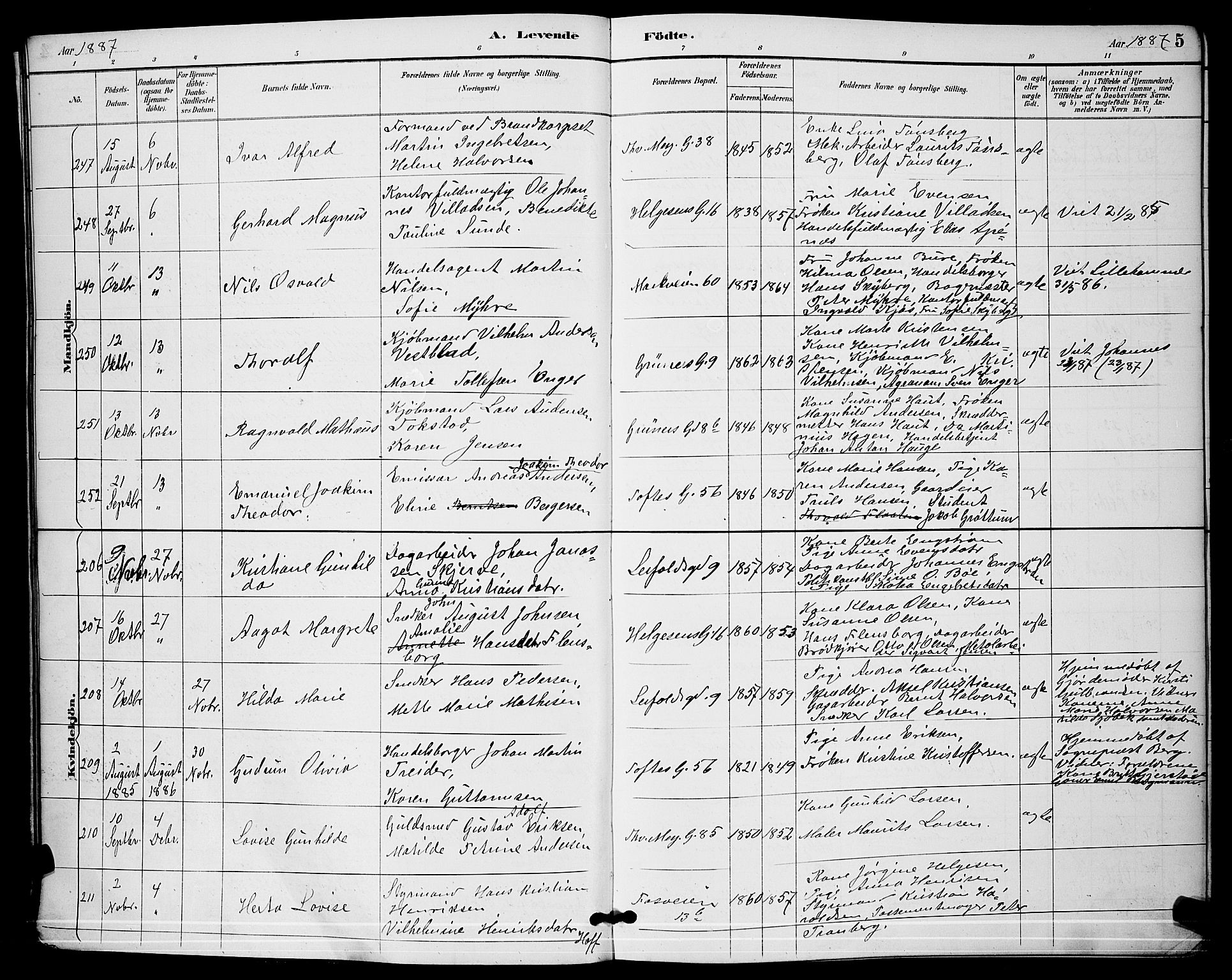 Paulus prestekontor Kirkebøker, AV/SAO-A-10871/G/Ga/L0003: Klokkerbok nr. 3, 1887-1895, s. 5