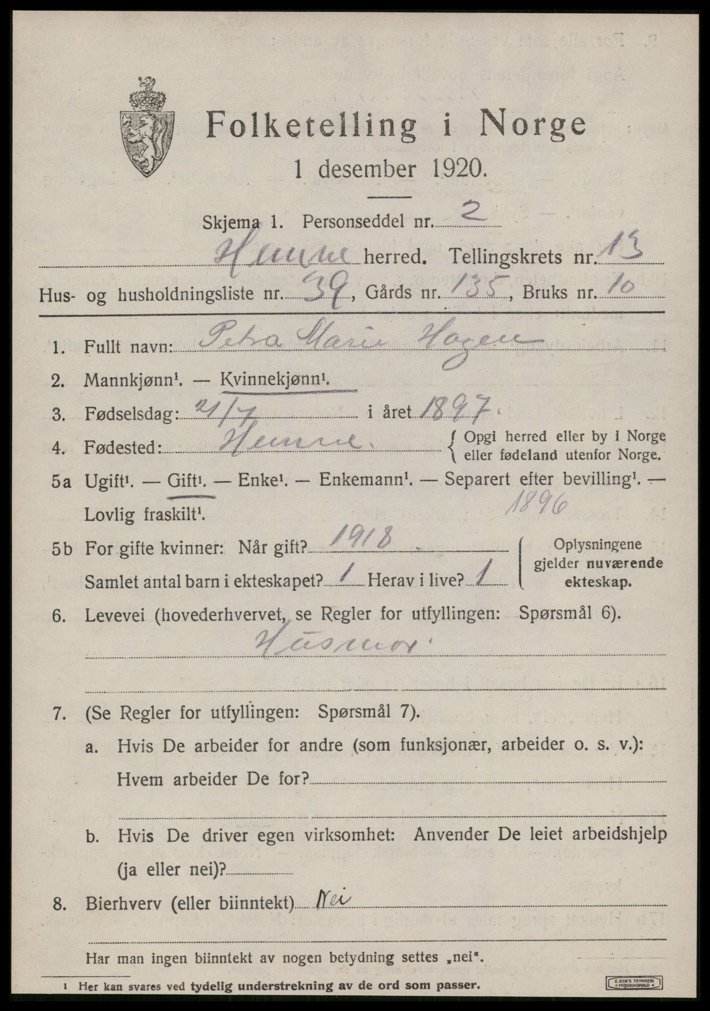 SAT, Folketelling 1920 for 1612 Hemne herred, 1920, s. 7728