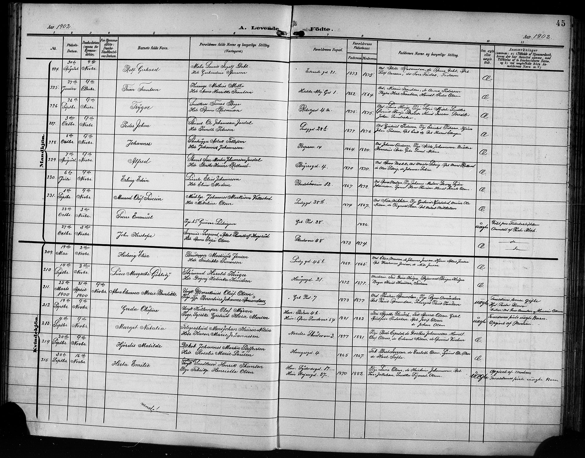 Sandviken Sokneprestembete, AV/SAB-A-77601/H/Hb/L0004: Klokkerbok nr. B 1, 1901-1914, s. 45