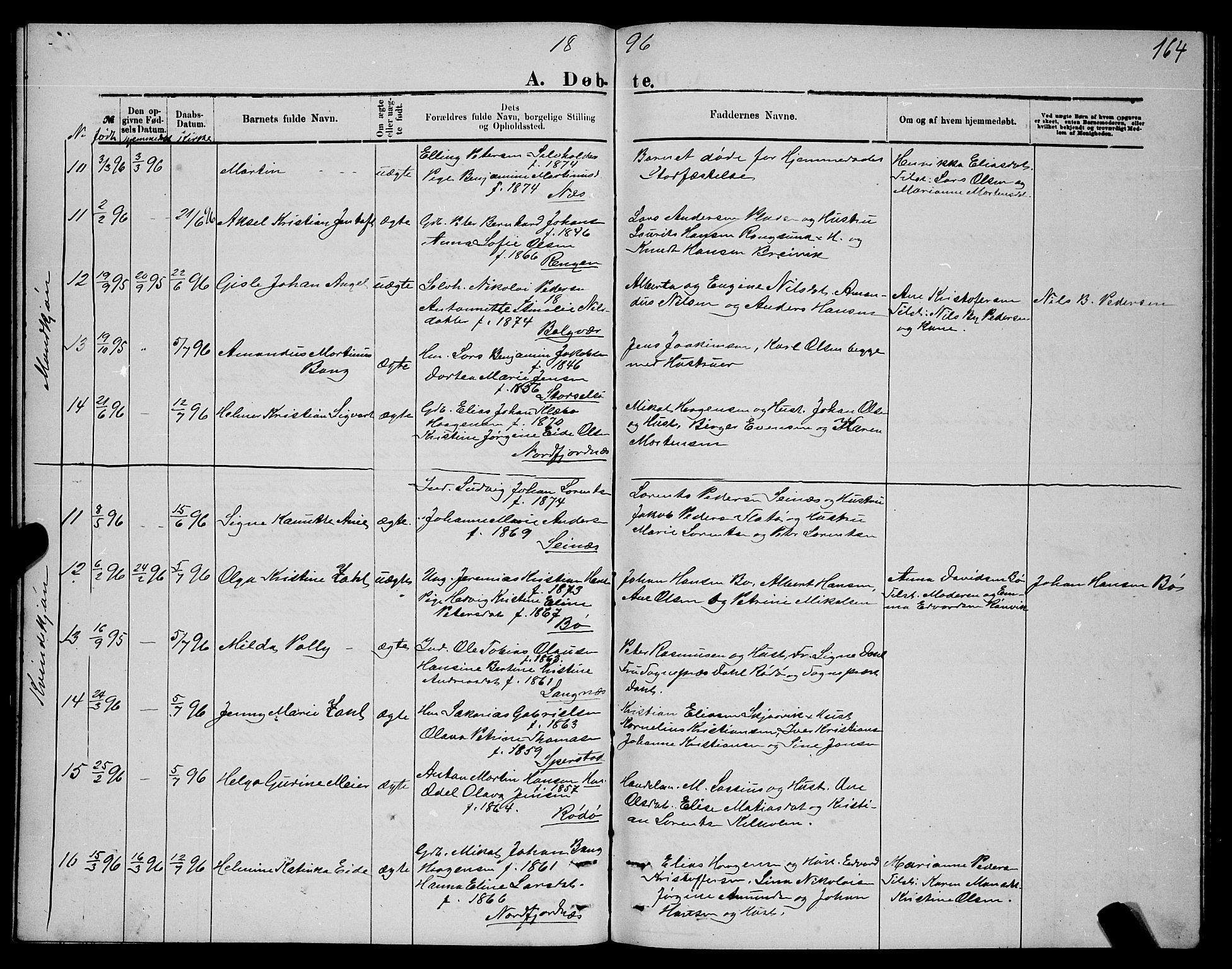 Ministerialprotokoller, klokkerbøker og fødselsregistre - Nordland, AV/SAT-A-1459/841/L0620: Klokkerbok nr. 841C04, 1877-1896, s. 164