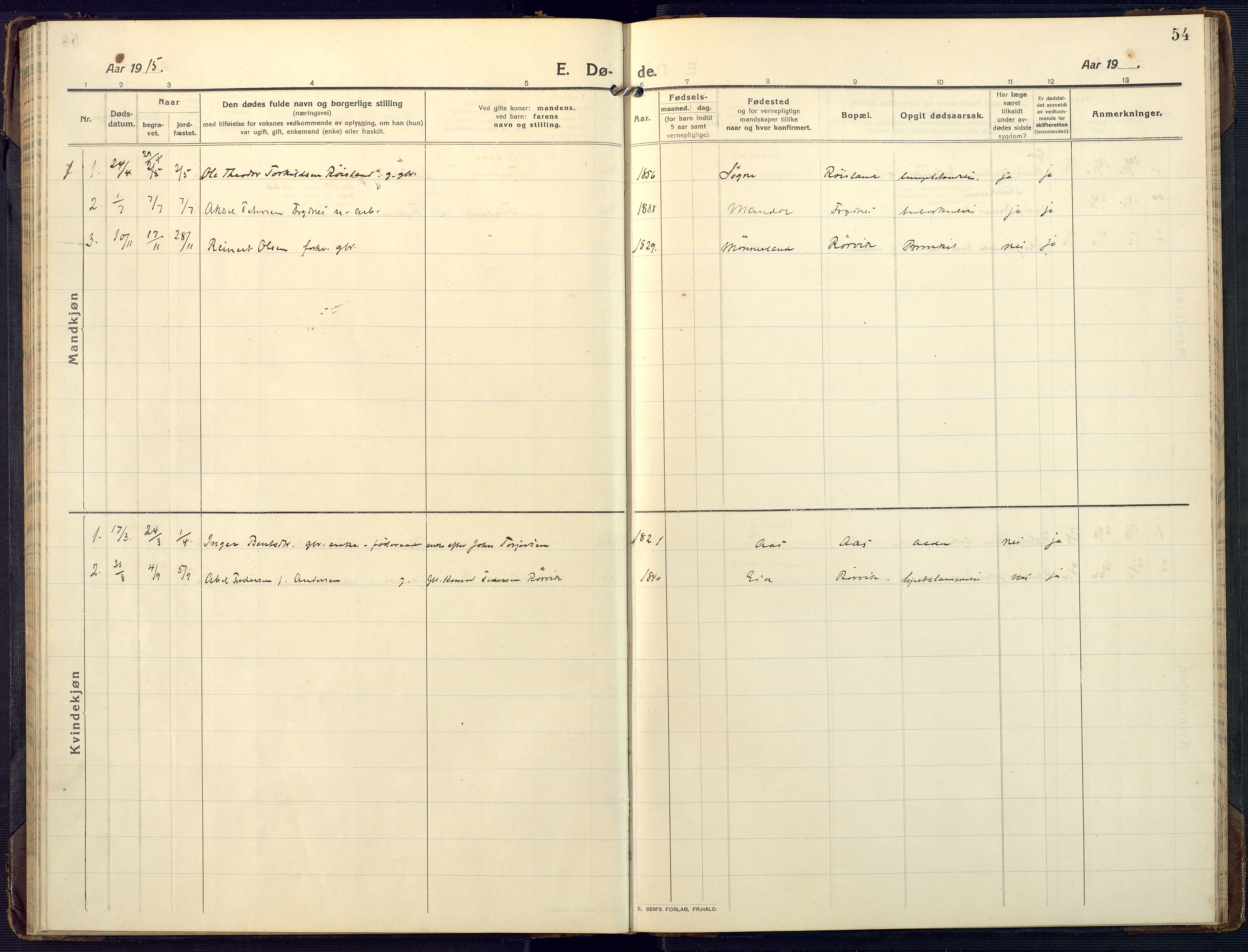 Mandal sokneprestkontor, SAK/1111-0030/F/Fa/Fab/L0003: Ministerialbok nr. A 3, 1913-1933, s. 54