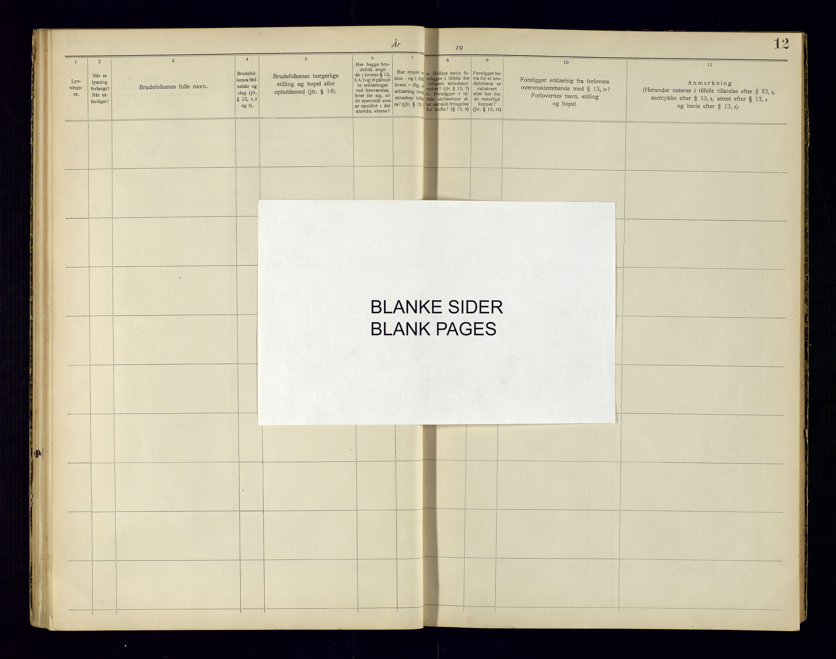 Metodistmenigheten, Arendal, AV/SAK-1292-0011/F/Fc/L0001/0001: Vigselsbok (dissentere) nr. 1.1, 1920-1969, s. 12