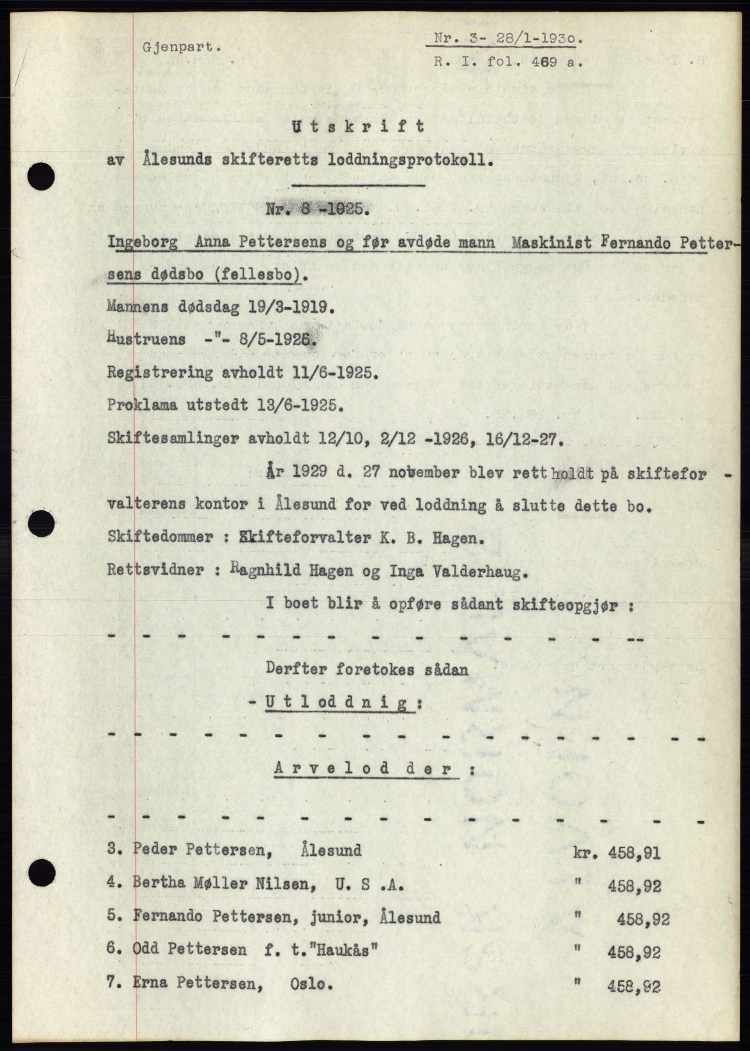 Ålesund byfogd, AV/SAT-A-4384: Pantebok nr. 26, 1930-1930, Tingl.dato: 28.01.1930