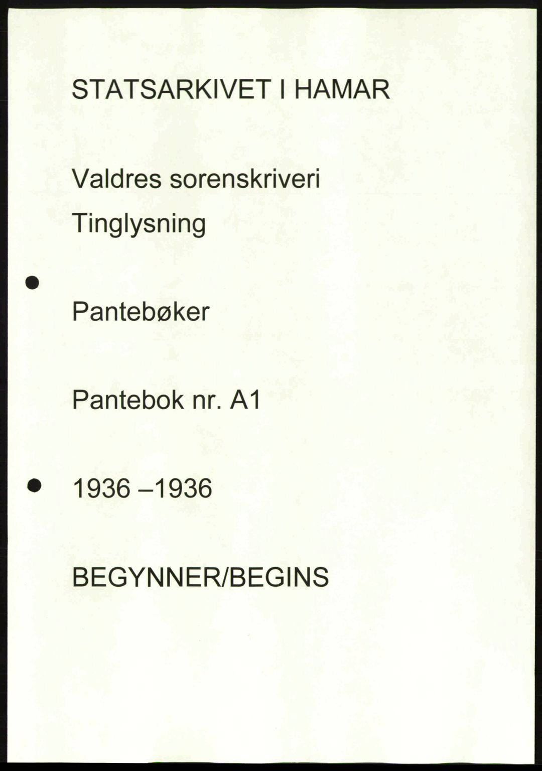 Valdres sorenskriveri, AV/SAH-TING-016/H/Hb/Hbb/L0001: Pantebok nr. A1, 1936-1936