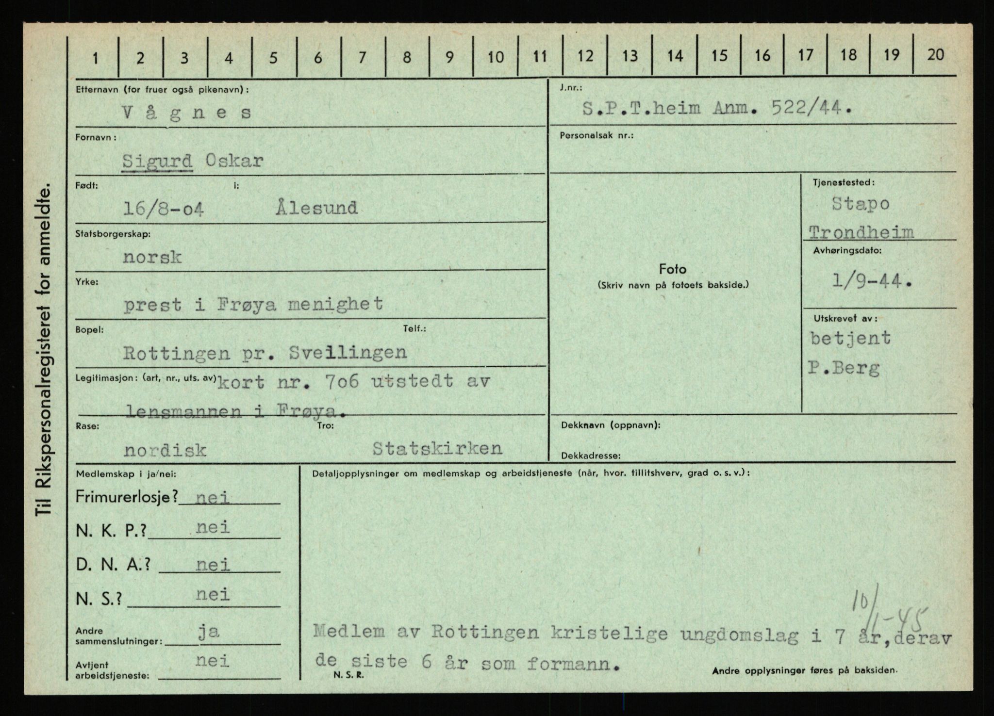 Statspolitiet - Hovedkontoret / Osloavdelingen, AV/RA-S-1329/C/Ca/L0016: Uberg - Øystese, 1943-1945, s. 457