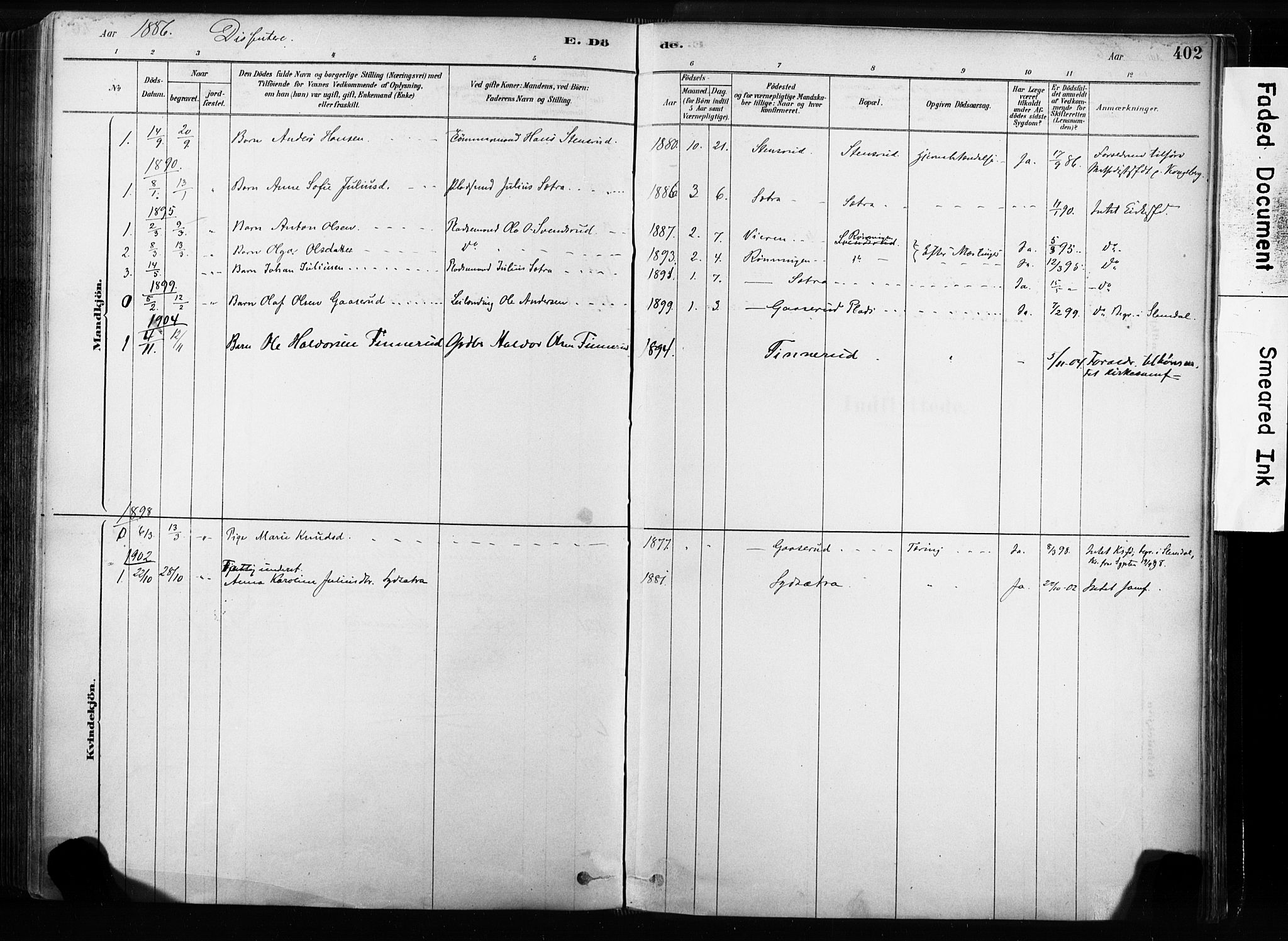 Sandsvær kirkebøker, AV/SAKO-A-244/F/Fb/L0001: Ministerialbok nr. II 1, 1878-1906, s. 402
