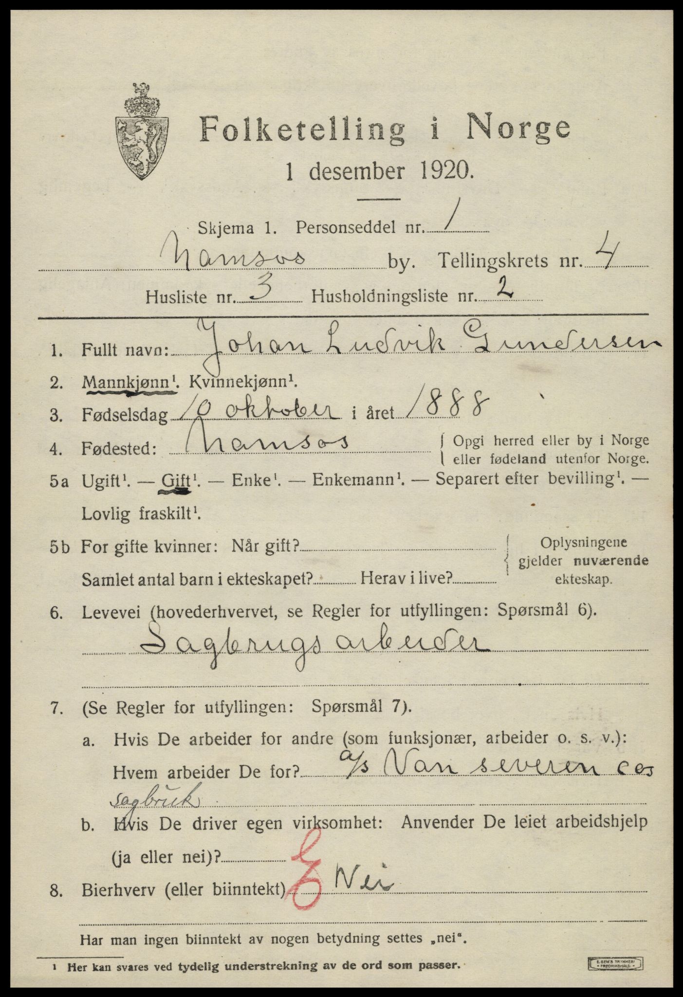SAT, Folketelling 1920 for 1703 Namsos ladested, 1920, s. 4859