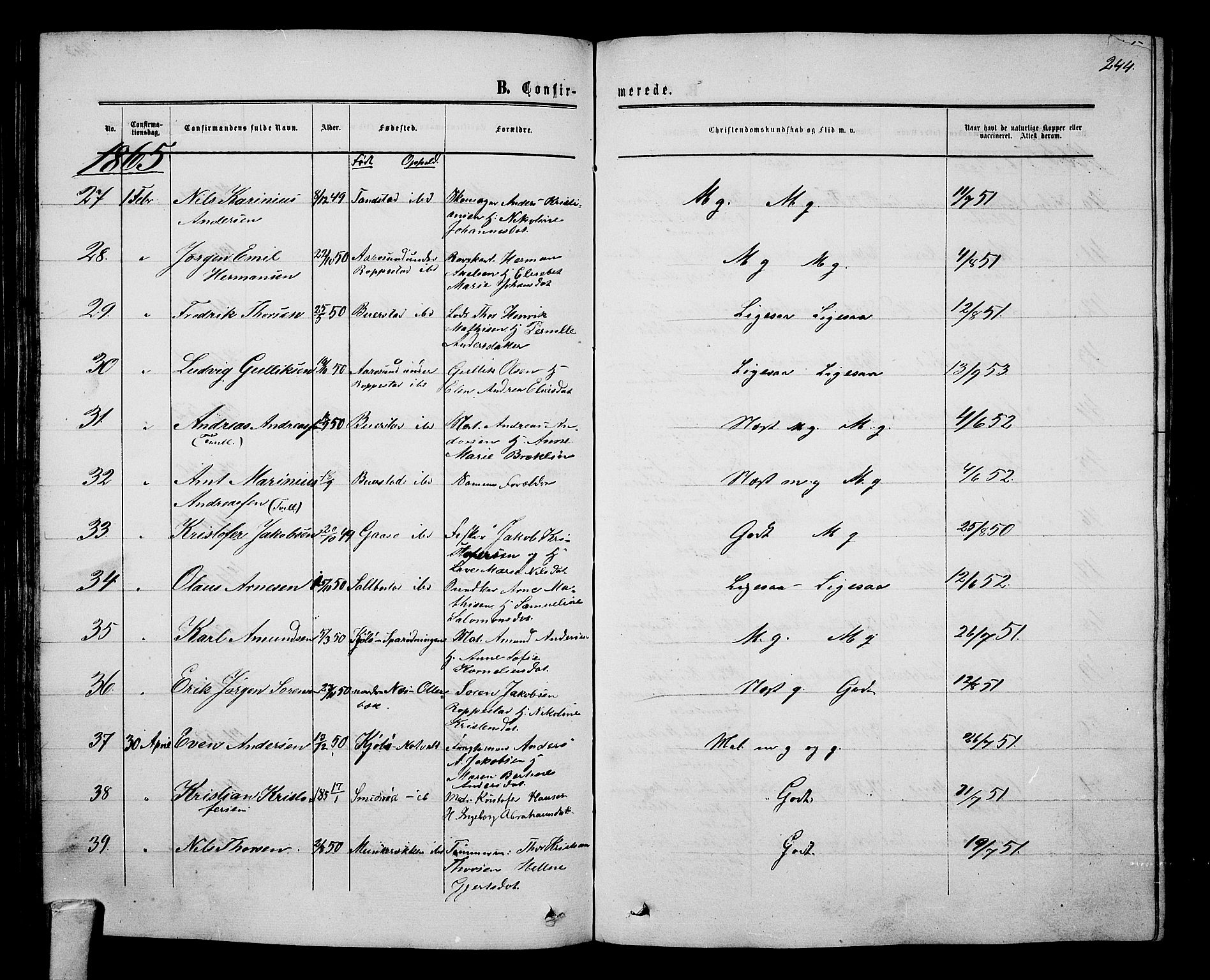 Nøtterøy kirkebøker, AV/SAKO-A-354/G/Ga/L0002: Klokkerbok nr. I 2, 1860-1877, s. 244