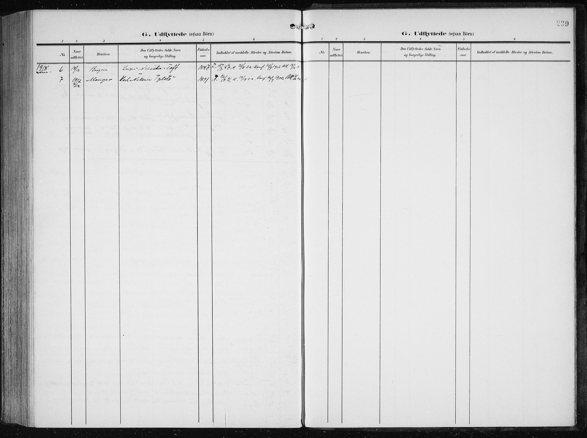 Herdla Sokneprestembete, AV/SAB-A-75701/H/Haa: Ministerialbok nr. A 5, 1905-1918, s. 239