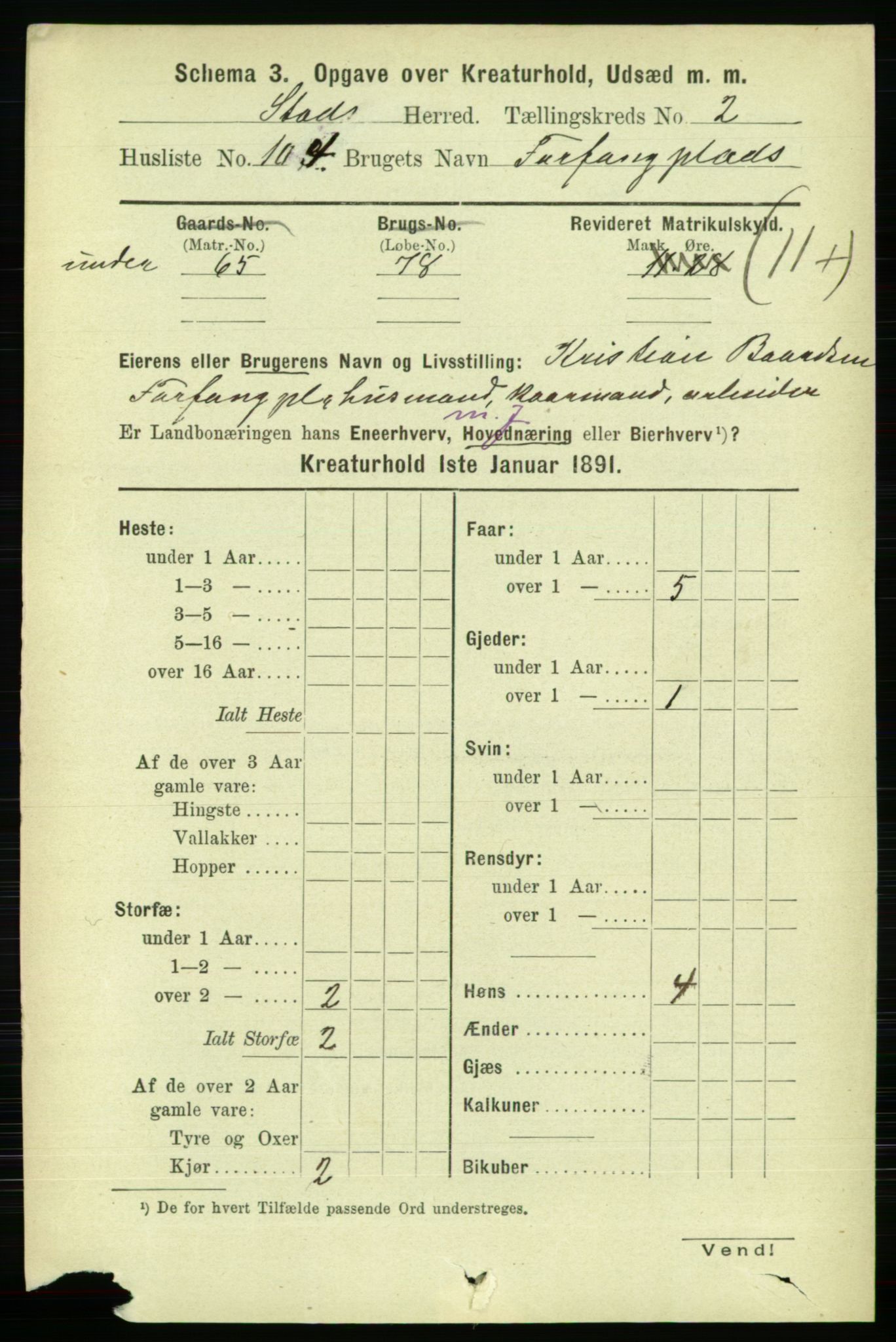 RA, Folketelling 1891 for 1734 Stod herred, 1891, s. 3255