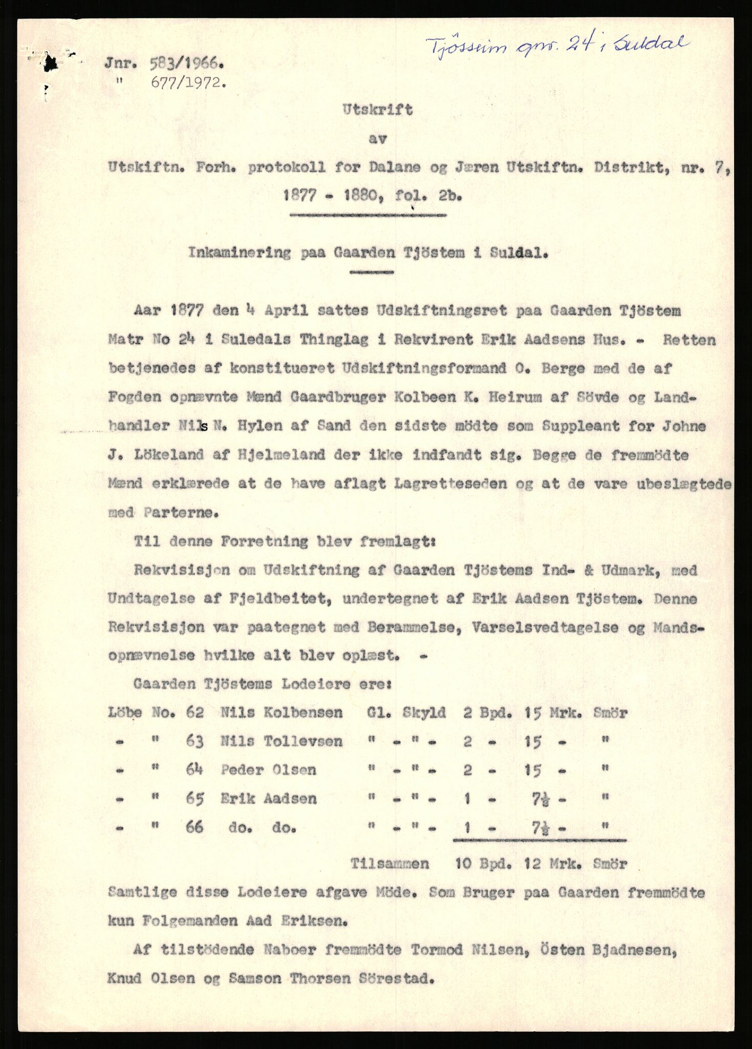 Statsarkivet i Stavanger, AV/SAST-A-101971/03/Y/Yj/L0087: Avskrifter sortert etter gårdsnavn: Tjemsland nordre - Todhammer, 1750-1930, s. 287