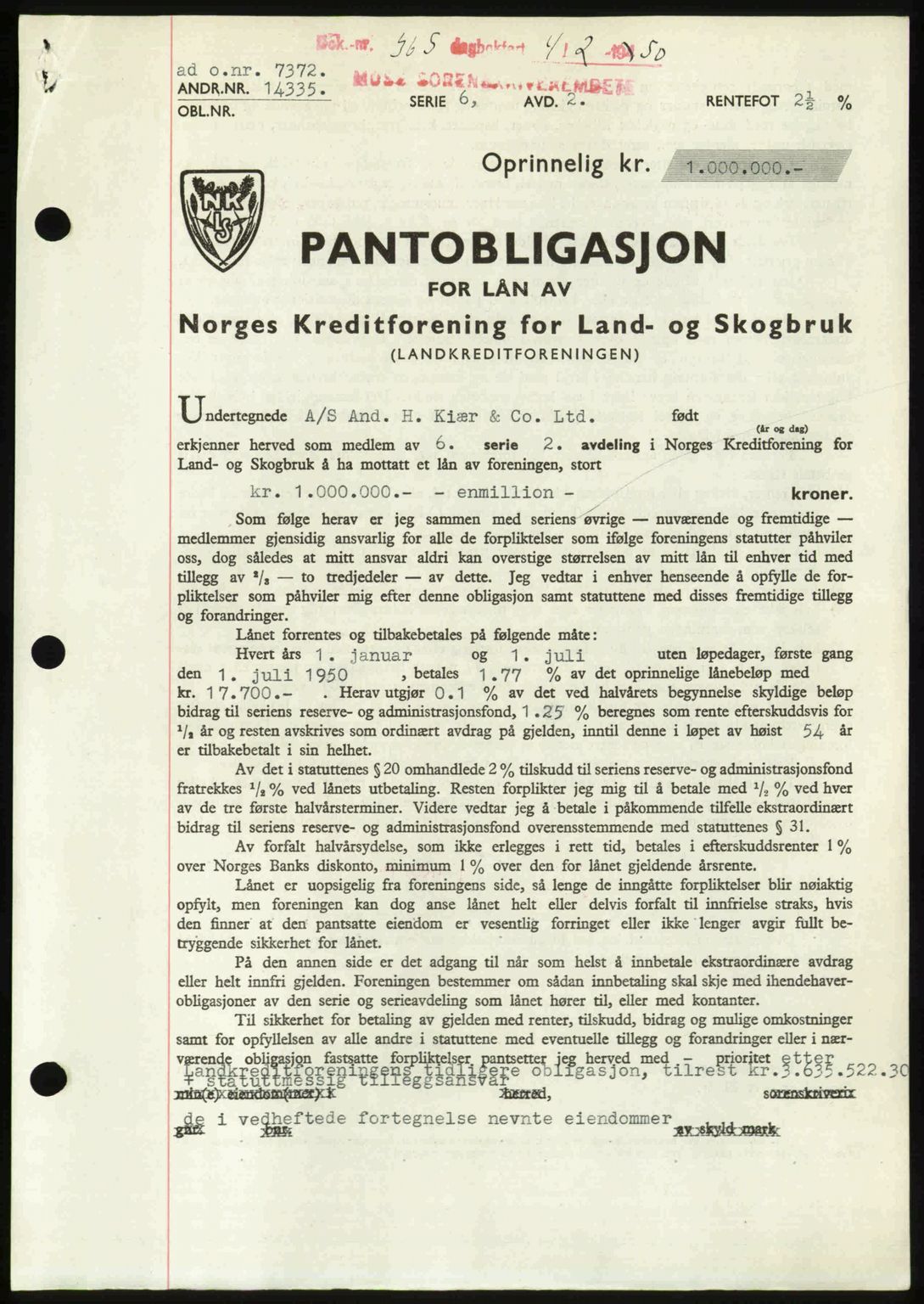 Moss sorenskriveri, SAO/A-10168: Pantebok nr. A25, 1950-1950, Dagboknr: 365/1950