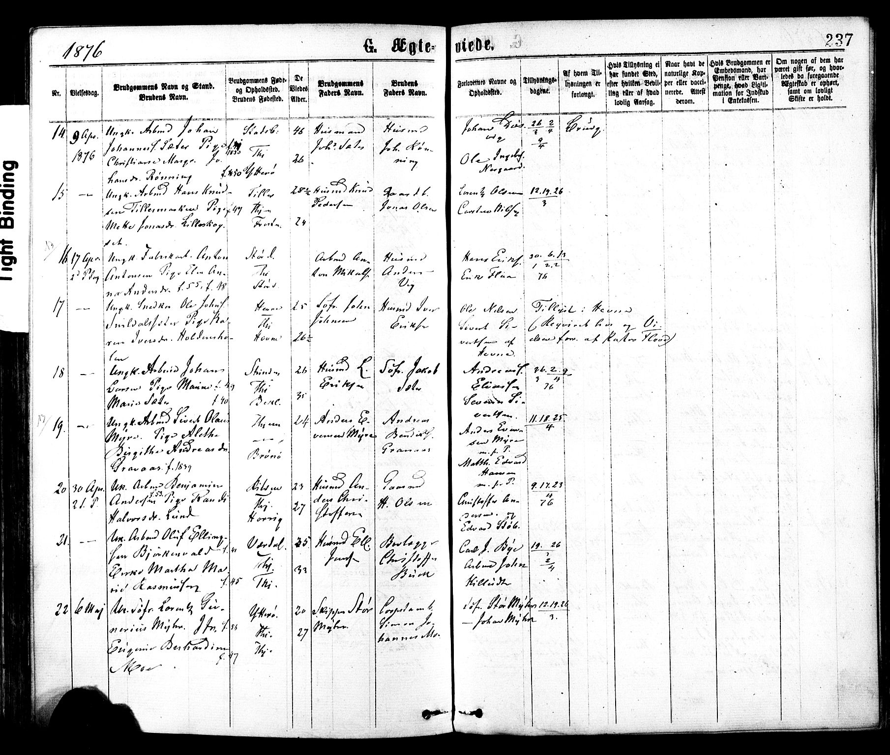 Ministerialprotokoller, klokkerbøker og fødselsregistre - Sør-Trøndelag, AV/SAT-A-1456/602/L0118: Ministerialbok nr. 602A16, 1873-1879, s. 237