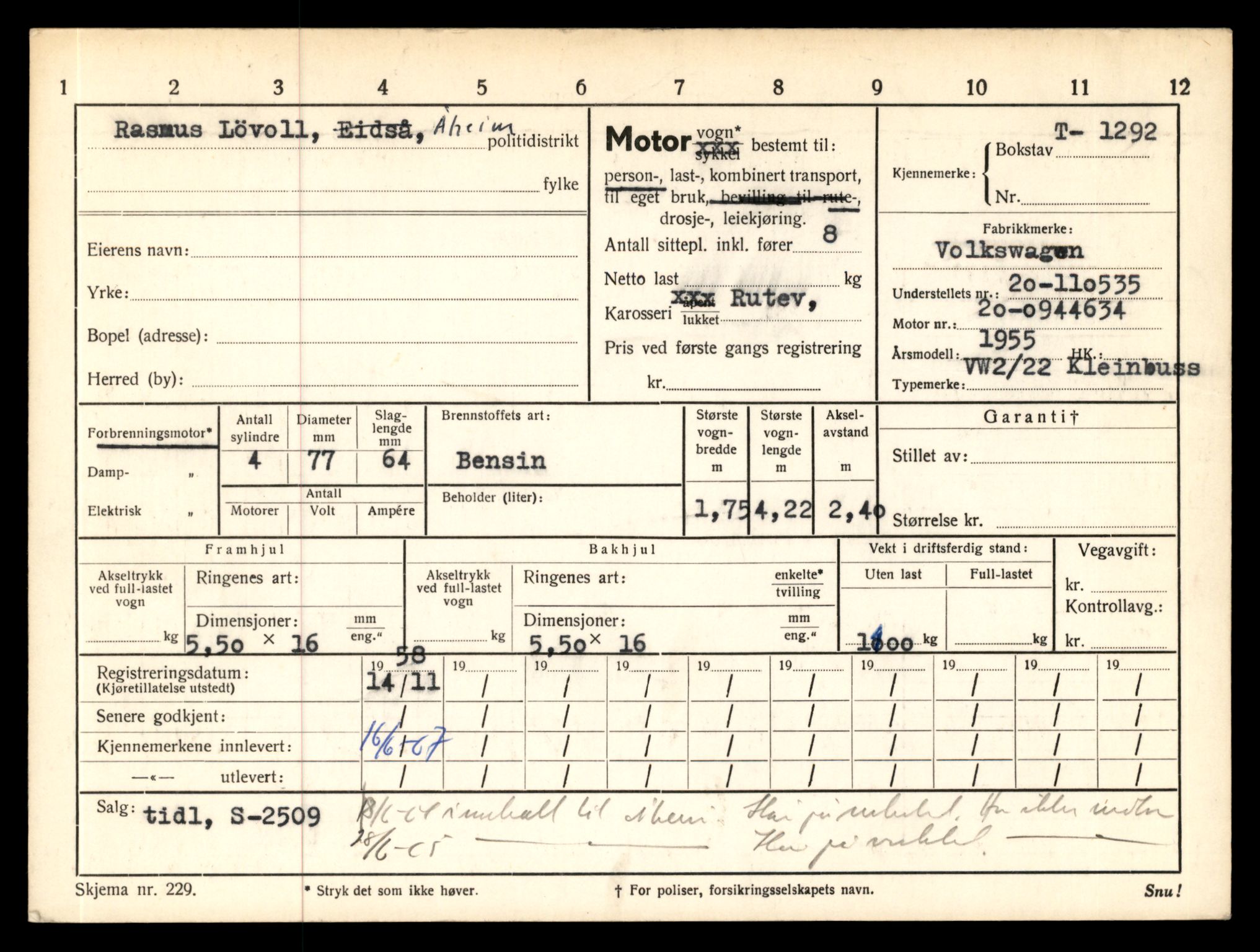 Møre og Romsdal vegkontor - Ålesund trafikkstasjon, AV/SAT-A-4099/F/Fe/L0012: Registreringskort for kjøretøy T 1290 - T 1450, 1927-1998, s. 43