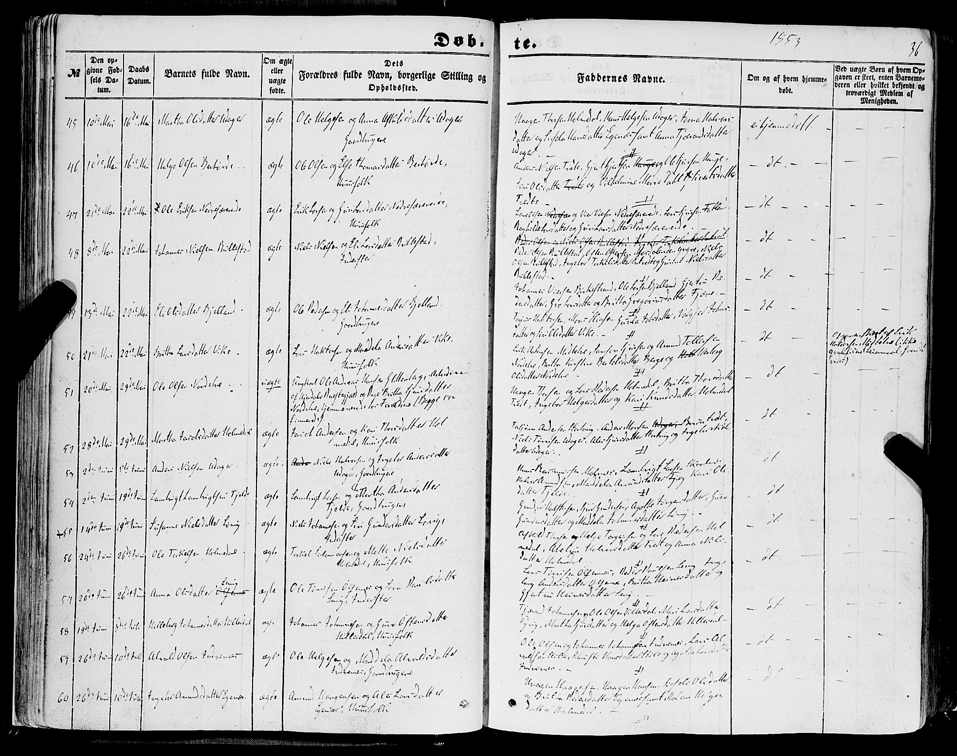 Skånevik sokneprestembete, AV/SAB-A-77801/H/Haa: Ministerialbok nr. A 5I, 1848-1869, s. 36