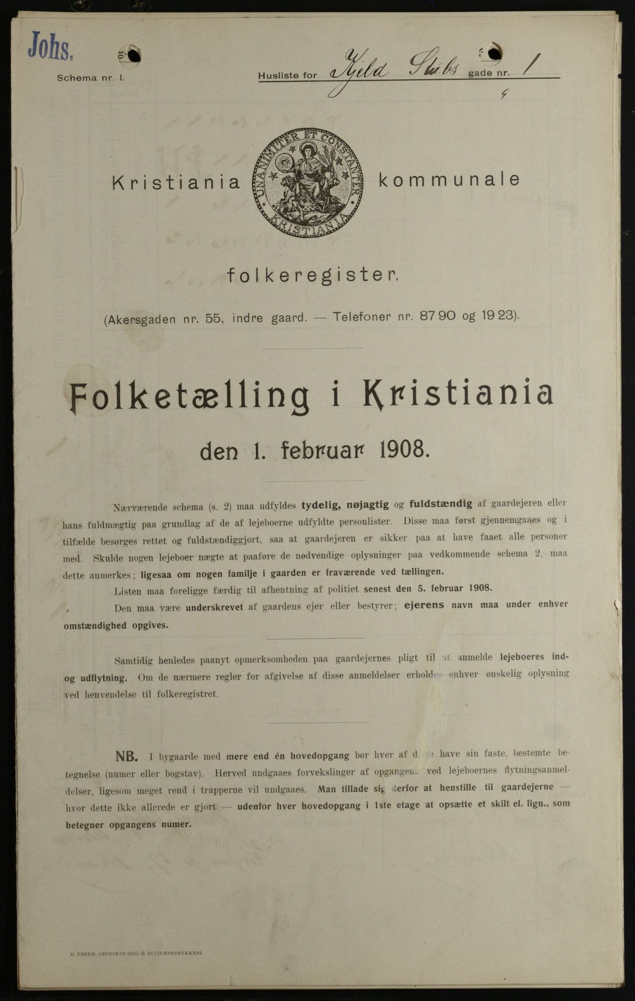 OBA, Kommunal folketelling 1.2.1908 for Kristiania kjøpstad, 1908, s. 46020