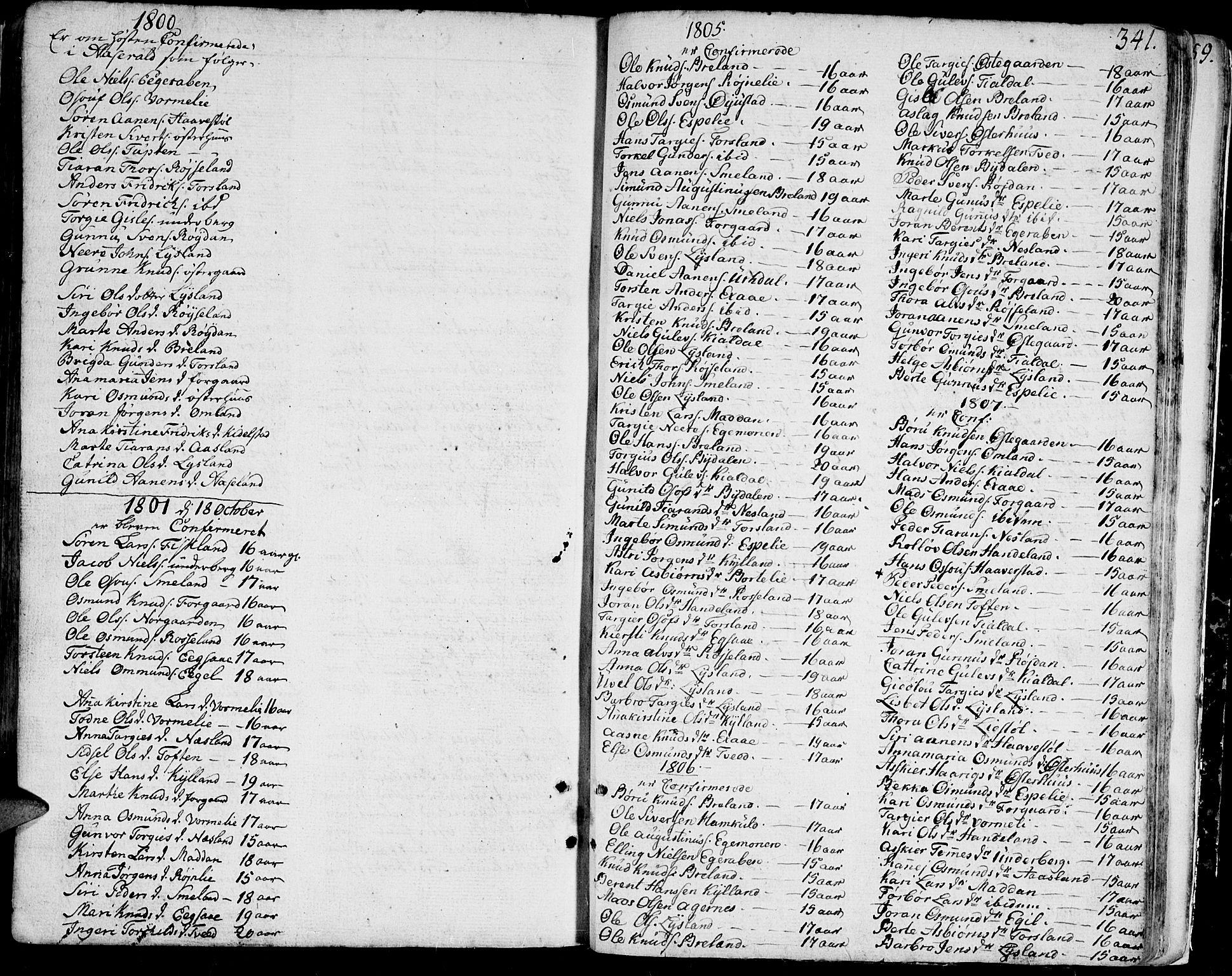 Bjelland sokneprestkontor, AV/SAK-1111-0005/F/Fa/Faa/L0001: Ministerialbok nr. A 1 /4, 1793-1815, s. 341