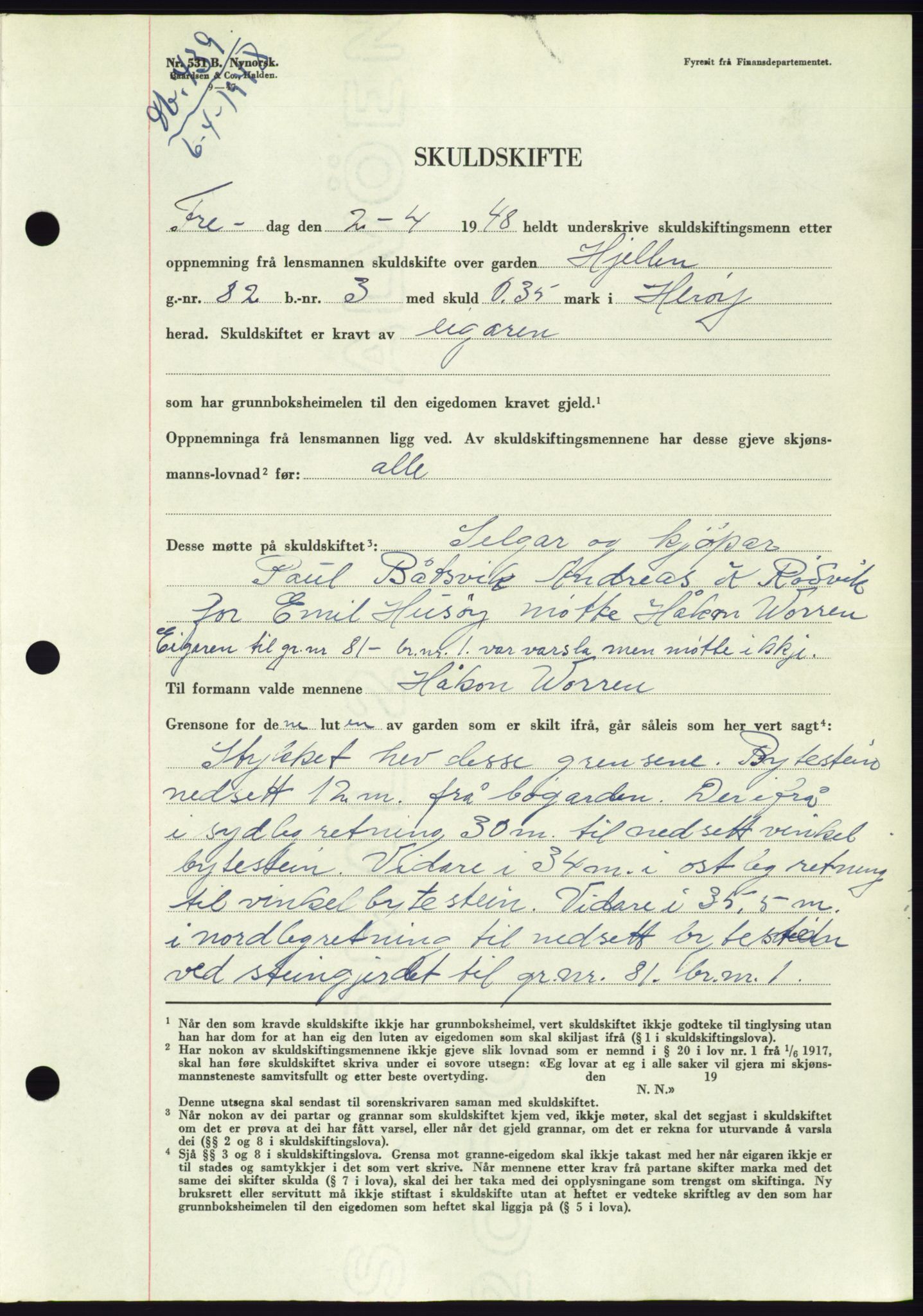 Søre Sunnmøre sorenskriveri, AV/SAT-A-4122/1/2/2C/L0082: Pantebok nr. 8A, 1948-1948, Dagboknr: 439/1948