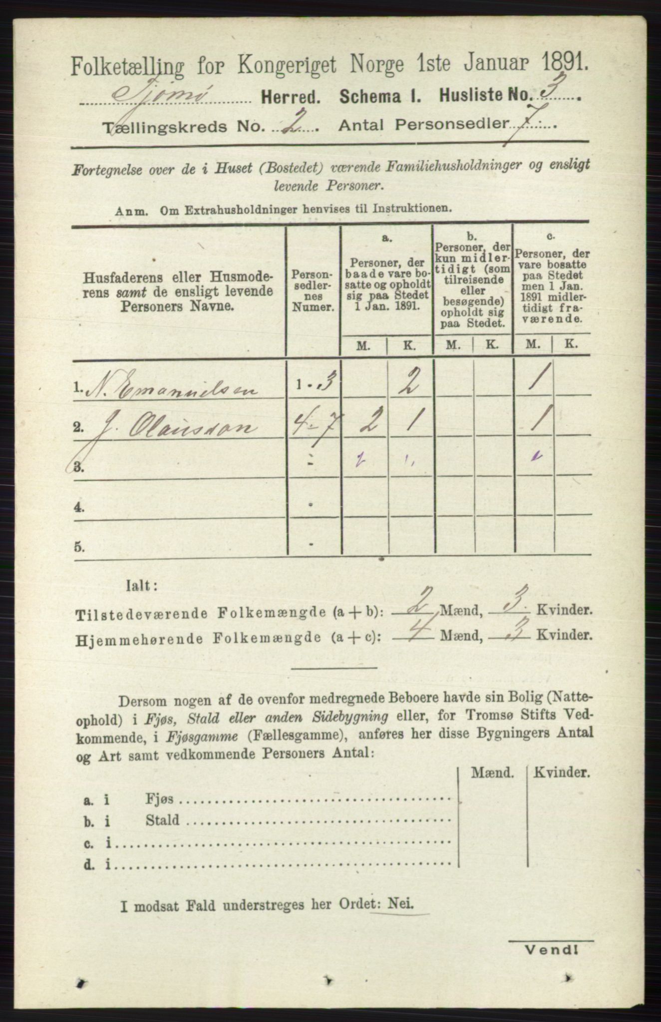 RA, Folketelling 1891 for 0723 Tjøme herred, 1891, s. 287