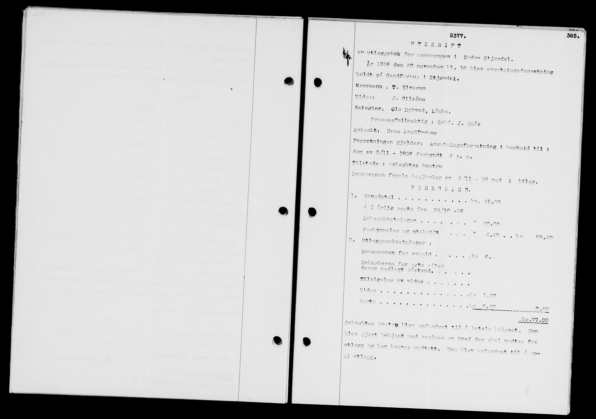 Stjør- og Verdal sorenskriveri, SAT/A-4167/1/2/2C/L0078: Pantebok nr. 46, 1936-1937, Dagboknr: 2377/1936