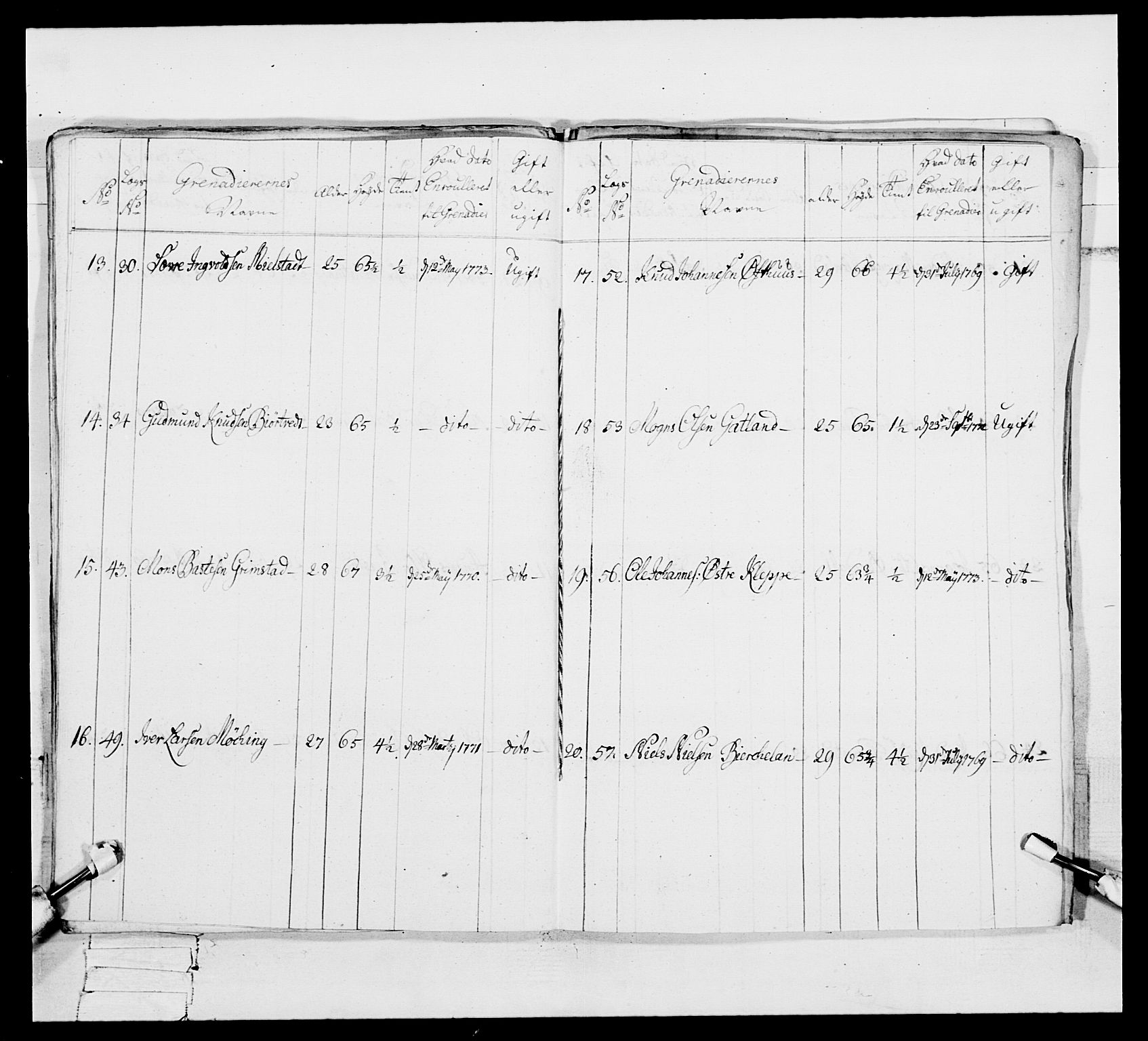 Generalitets- og kommissariatskollegiet, Det kongelige norske kommissariatskollegium, AV/RA-EA-5420/E/Eh/L0093: 2. Bergenhusiske nasjonale infanteriregiment, 1772-1774, s. 158