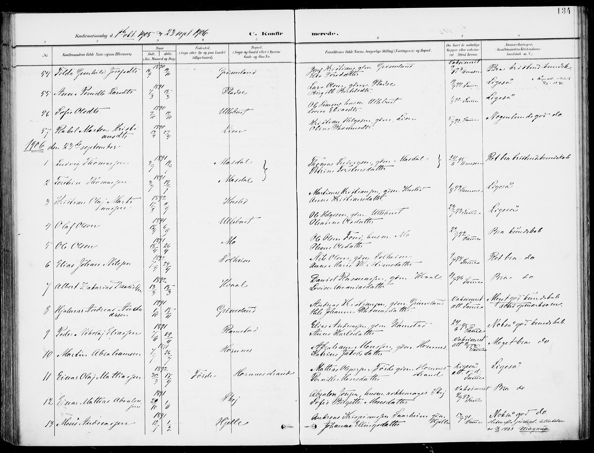 Førde sokneprestembete, AV/SAB-A-79901/H/Haa/Haab/L0002: Ministerialbok nr. B  2, 1899-1920, s. 134