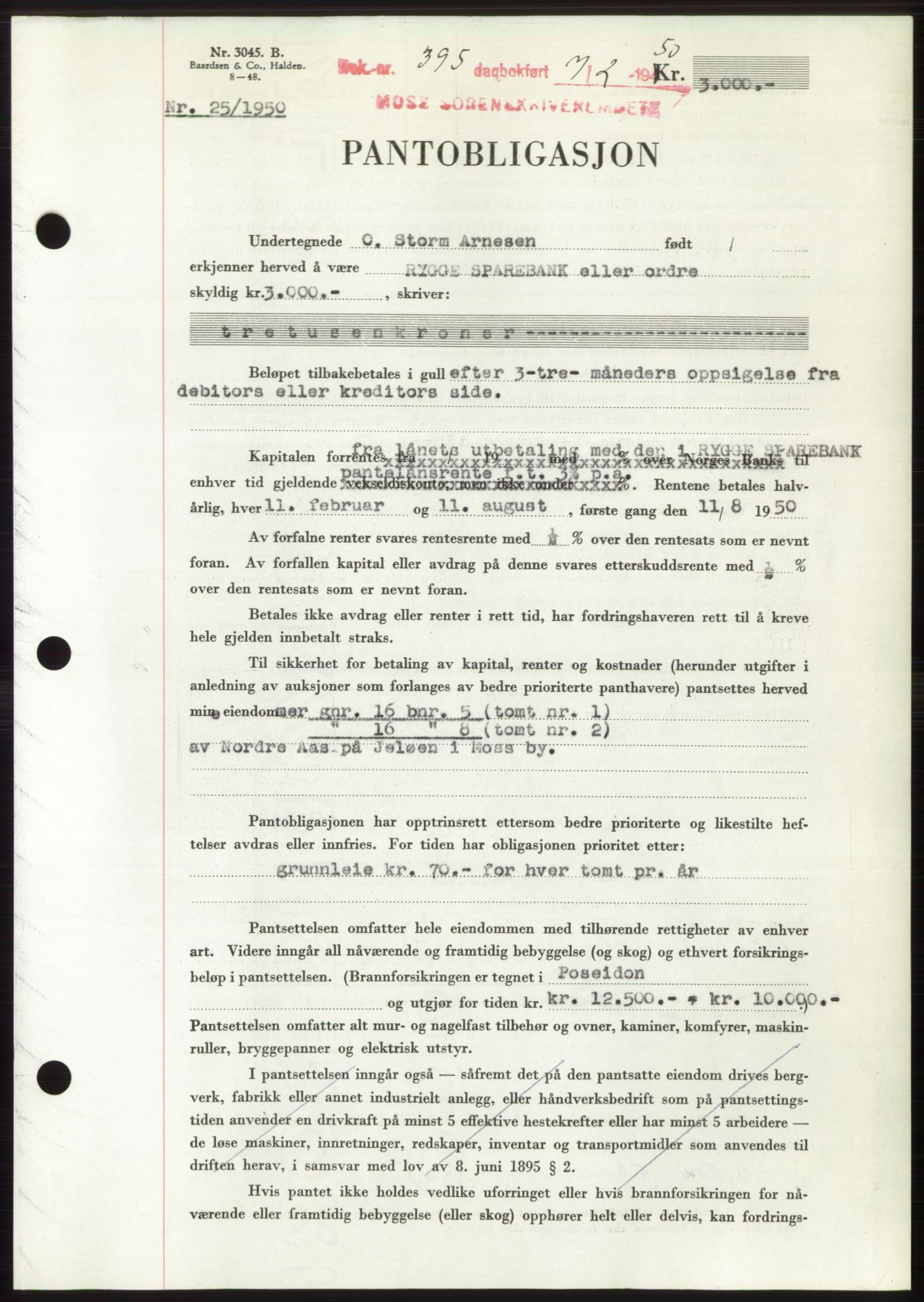 Moss sorenskriveri, SAO/A-10168: Pantebok nr. B23, 1949-1950, Dagboknr: 395/1950