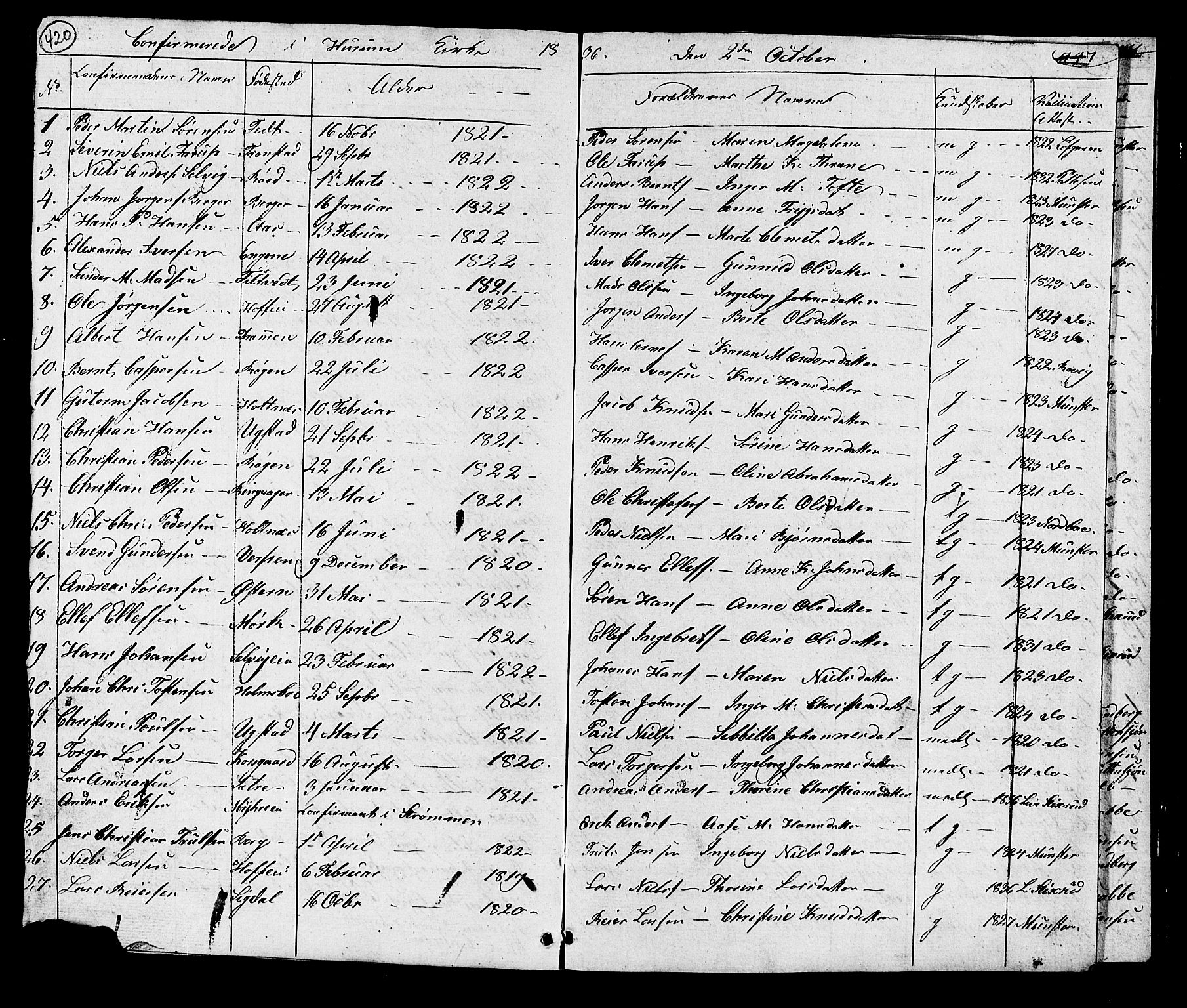 Hurum kirkebøker, AV/SAKO-A-229/G/Ga/L0002: Klokkerbok nr. I 2, 1827-1857, s. 420