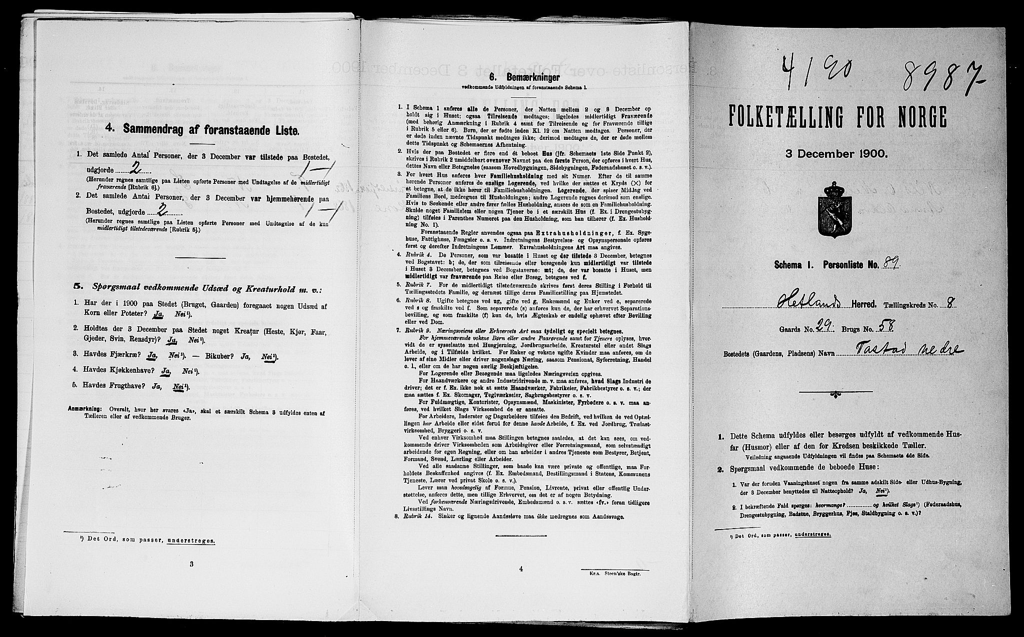 SAST, Folketelling 1900 for 1126 Hetland herred, 1900, s. 178