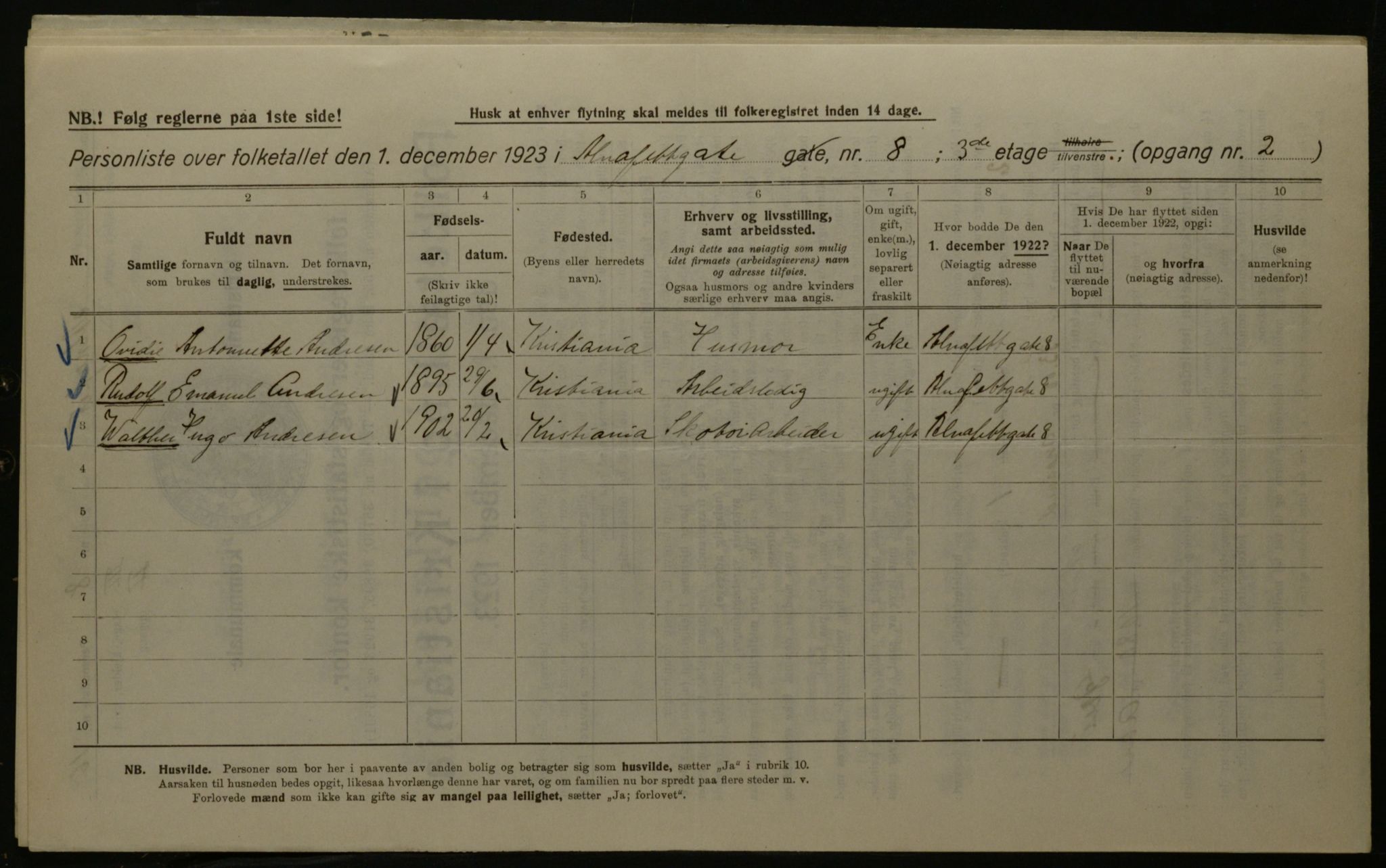 OBA, Kommunal folketelling 1.12.1923 for Kristiania, 1923, s. 1406